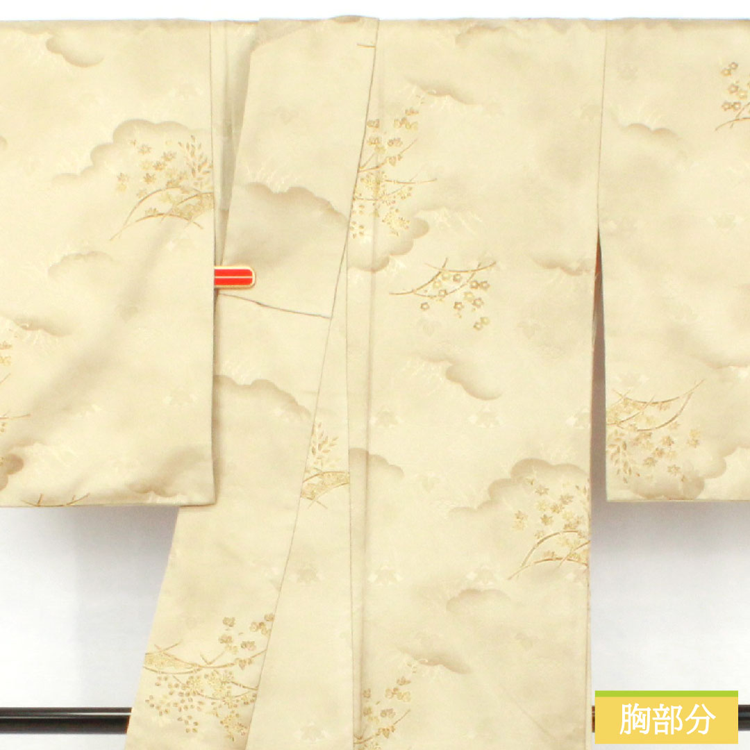 Small pattern, polyester, length 158cm, sleeve length 64cm, lined, wax color, washable kimono, floral pattern, S rank, green, 1115004772319