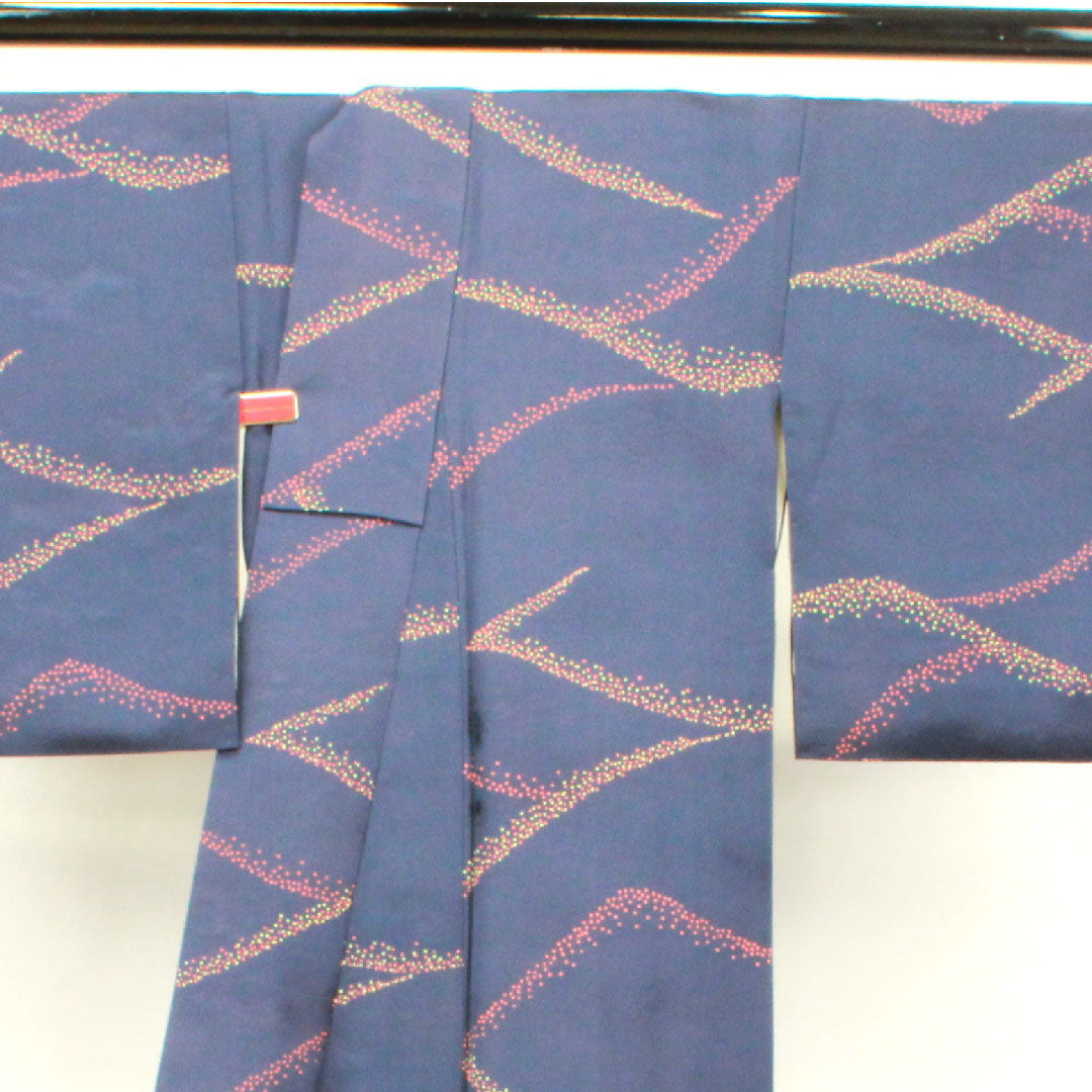 Komon, Length 158cm, Sleeve length 63.5cm, Lined, Blue-brown, Abstract pattern, Pure silk, A rank, Navy blue, 1115003493318