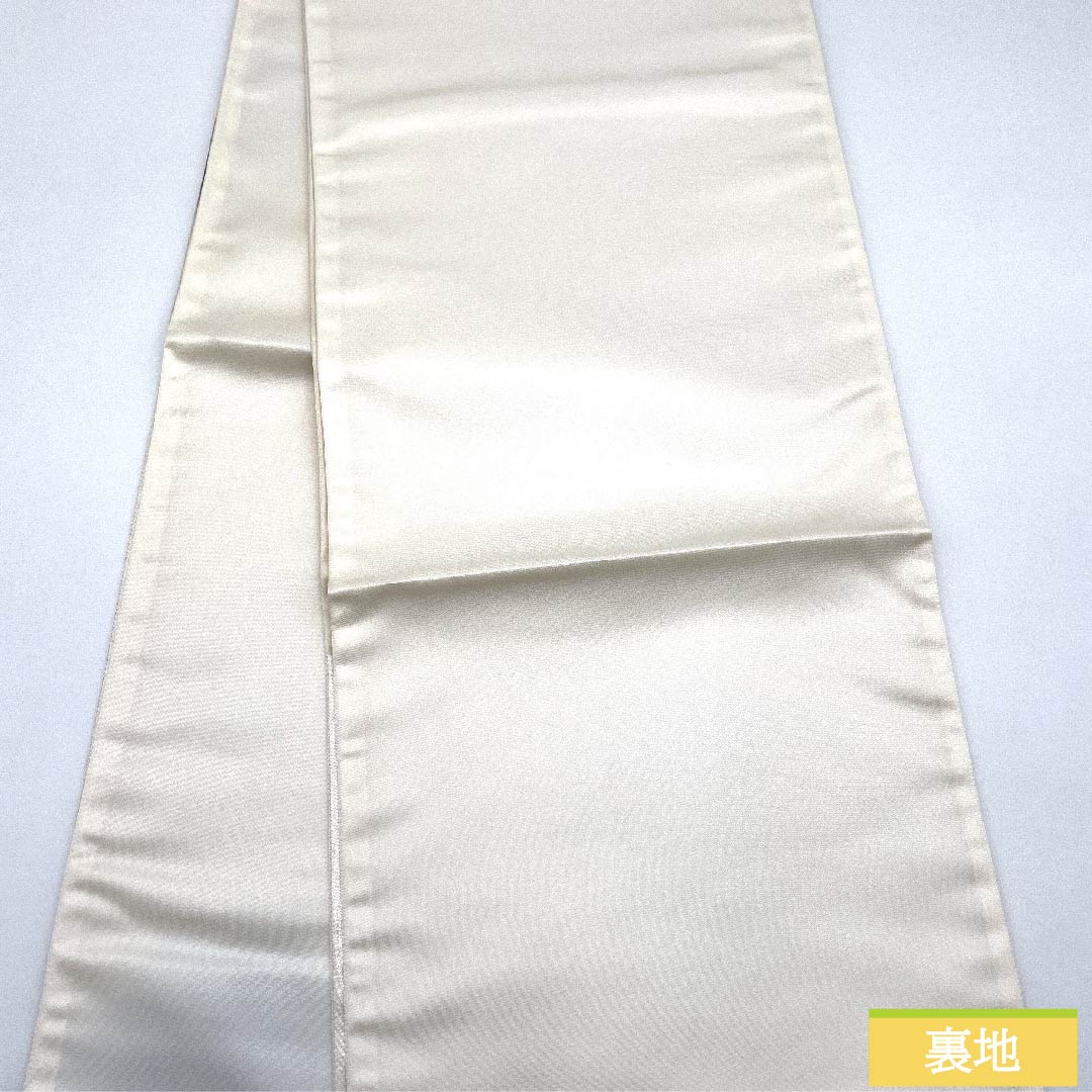【未仕立】袋帯 正絹 Aランク 胡粉色（ごふんいろ） 蝶    帯丈438cm ポイント柄 セミフォーマル 白系 1123011253311