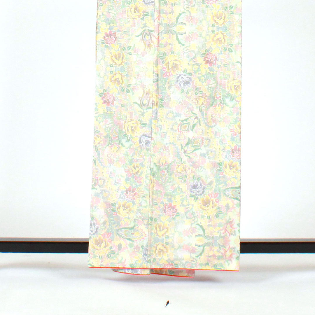 Oshima Tsumugi, Length 162.5cm, Sleeve length 63.5cm, Floral pattern, Pure silk, B rank, Lined, White, 1116001514411