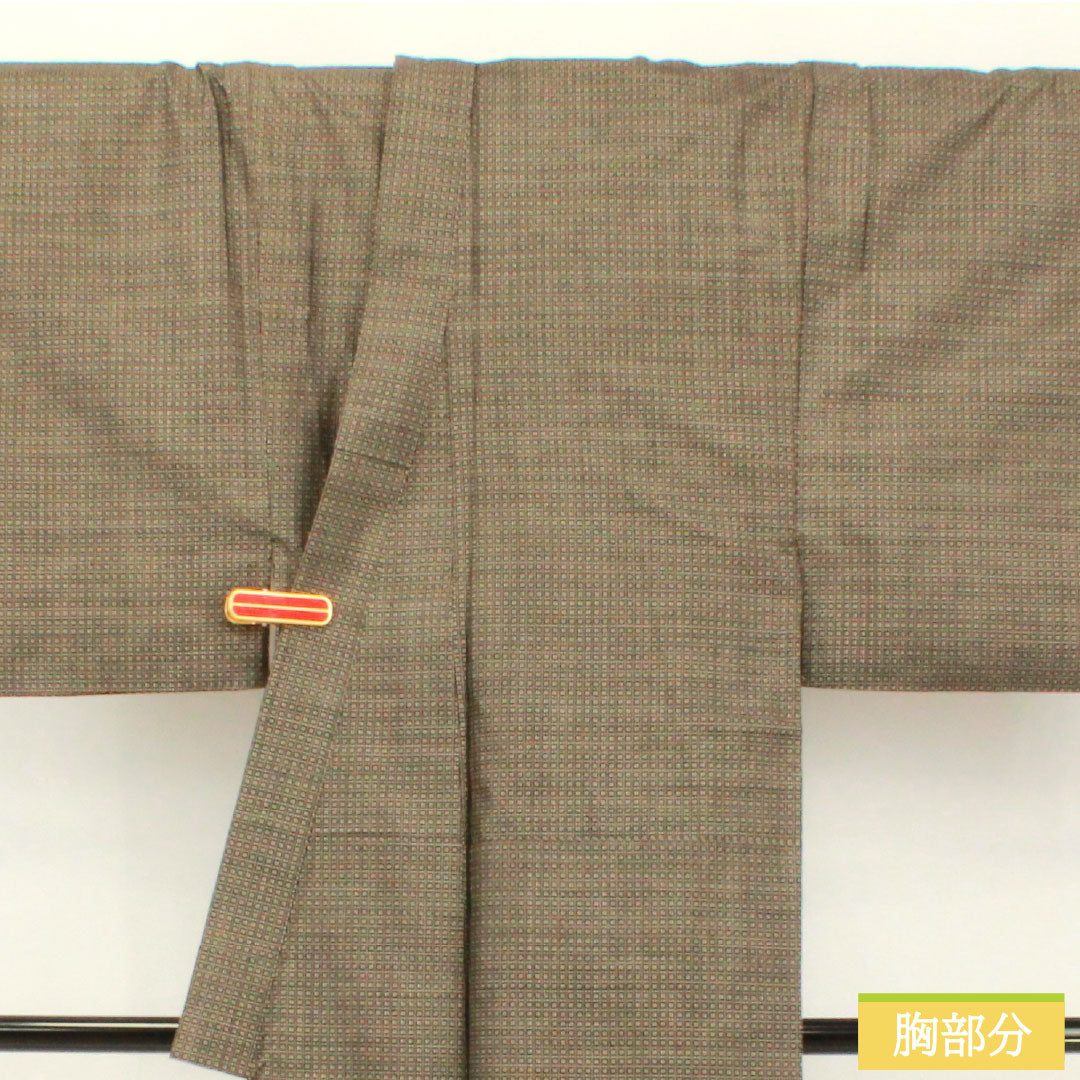 Men's A-Rank Silk Kimono, Length 144.5cm, Sleeve Length 67cm, Oshima Tsumugi Pongee with Varied Kokasuri Pattern, Mud-Dyed, Brown, Lined, Product Number: 1119001843414