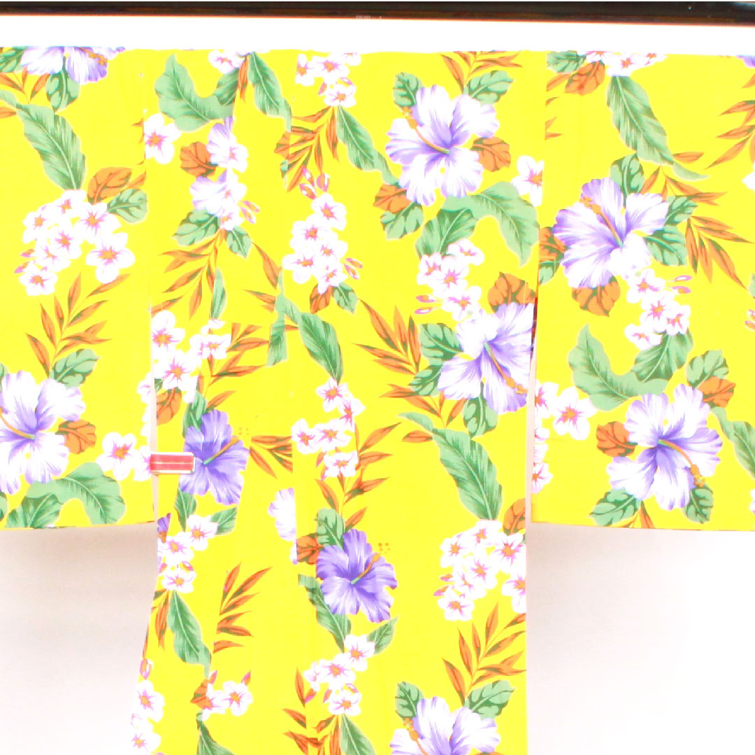 Yukata, yellow, hibiscus, cotton, S rank, single layer, length 165cm, sleeve length 67.5cm, yellow, 1118003262523