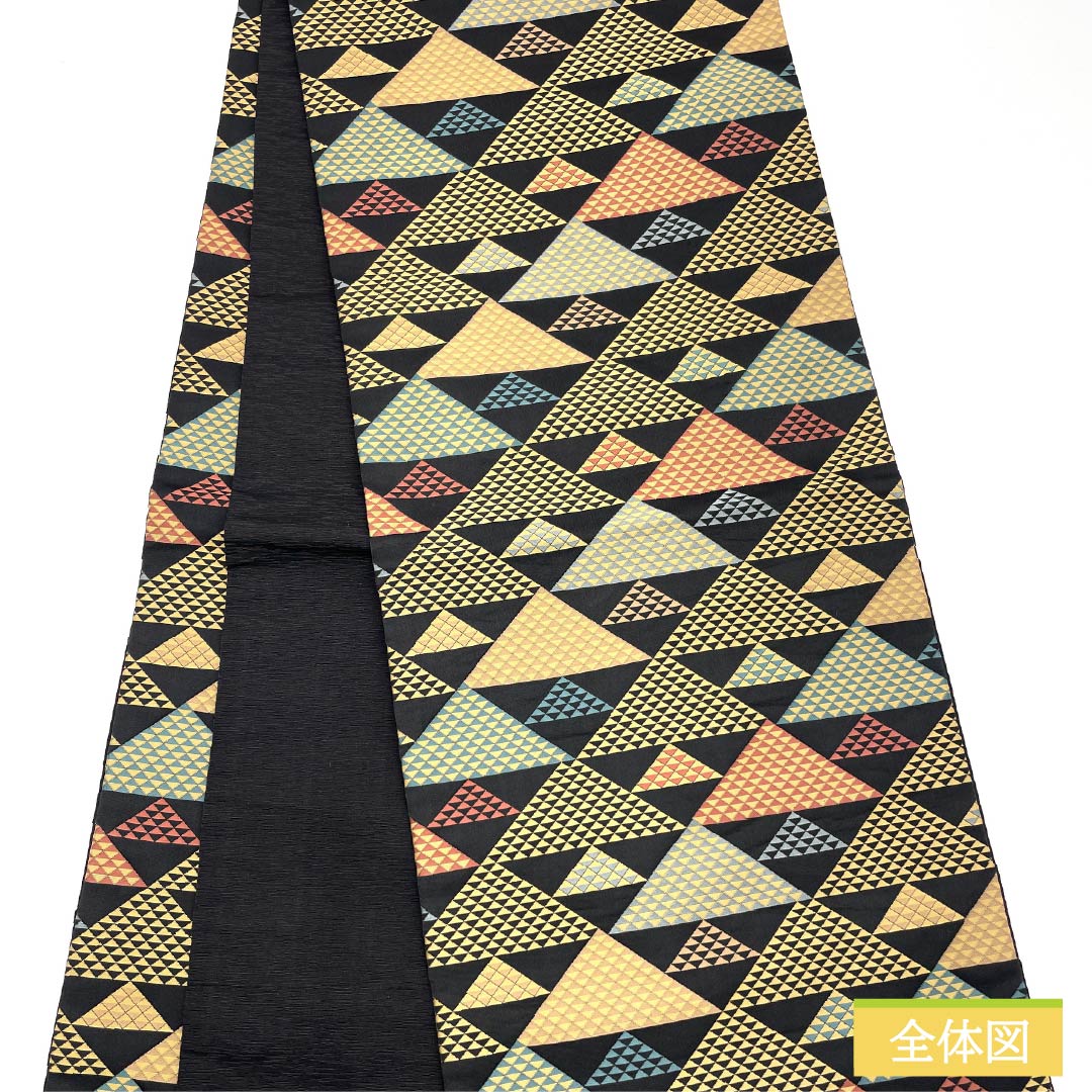 (Kyoto Fukuro Obi) Nagoya Obi, Polyester, S-Rank, Kyoto Fukuro Obi, Scale Pattern, Length 378cm, Full Length, Casual, Black, 1124010912310, Open-Leg Style
