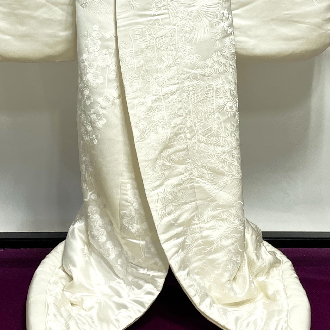 白無垢 身丈190cm  唐織 松竹梅 鶴 吉祥文様 正絹 Sランク 袷 白系 1110000212911