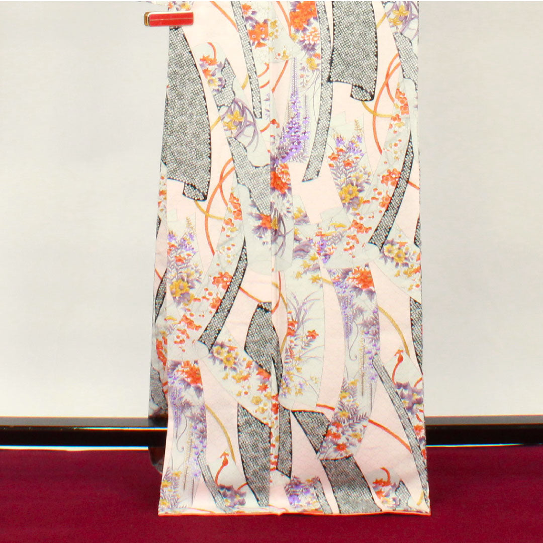 Small pattern, length 170cm, sleeve length 65cm, lined, cherry blossom color, washable kimono, floral pattern, poly, S rank, pink 1115002622613