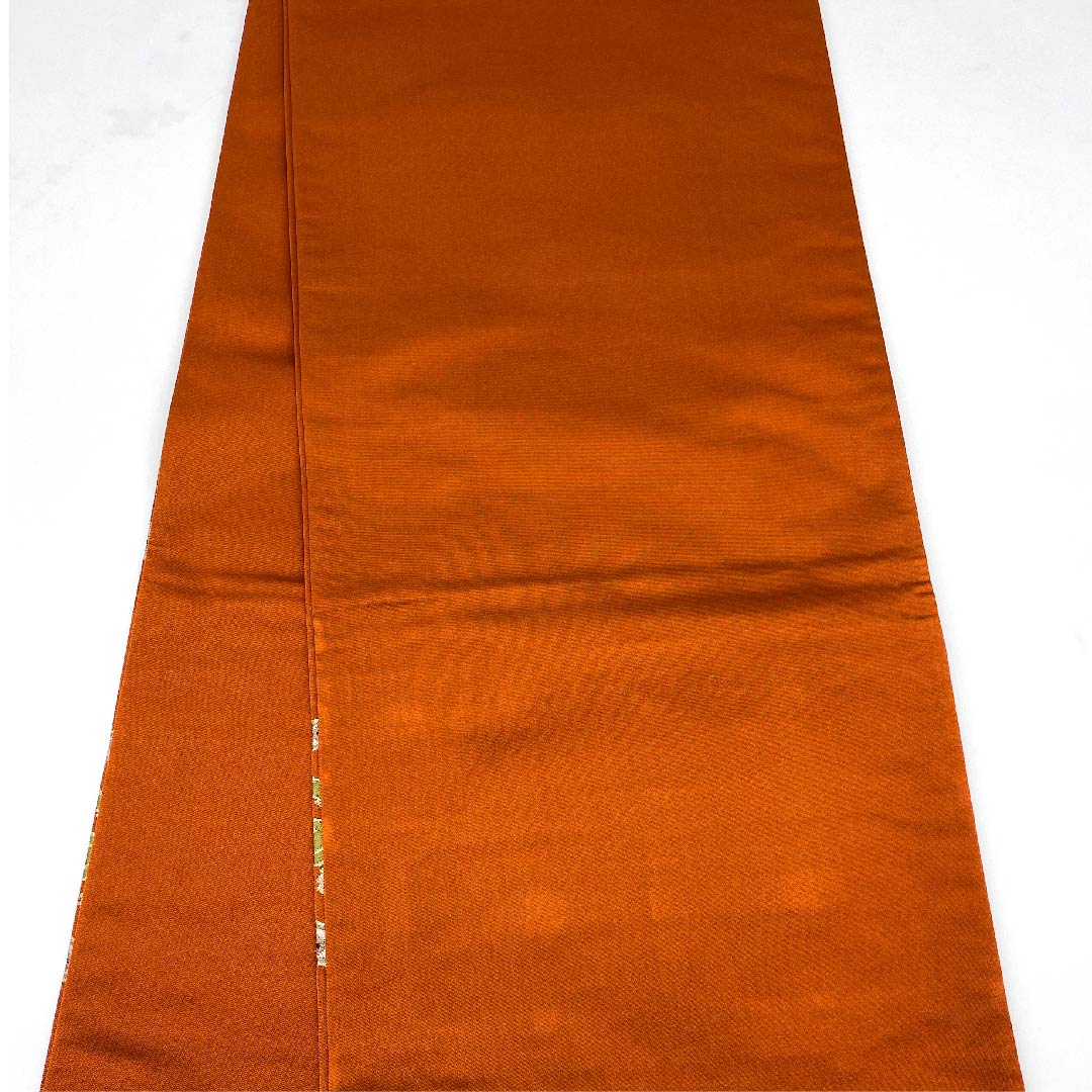 袋帯 猩々茶色（しょうじょうちゃいろ） 花模様 亀甲 白綾苑大庭 帯丈420cm 正絹 Aランク 六通 フォーマル 橙系 1123008893326