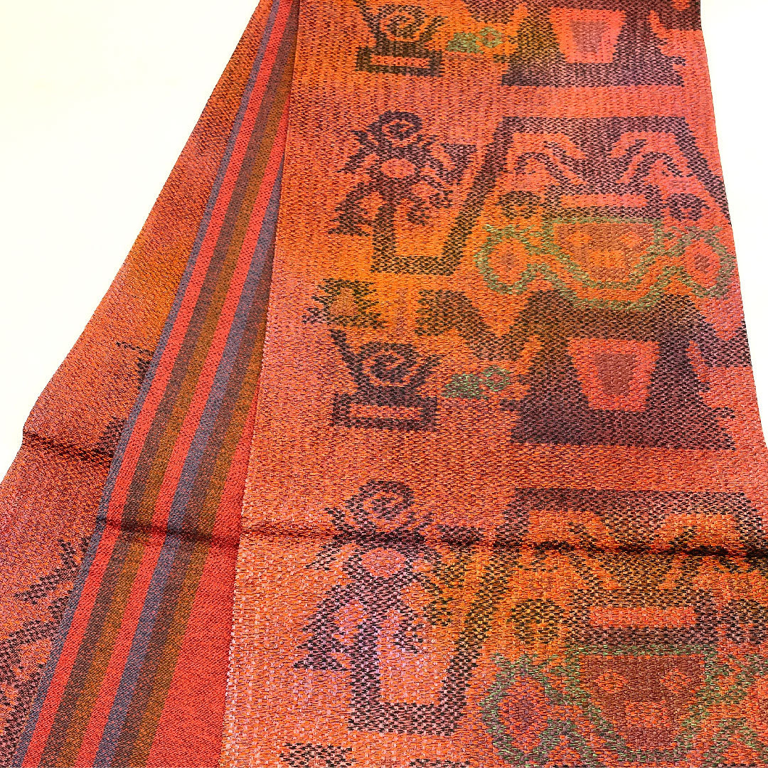 Fukuro Obi Egyptian Pattern Length 424cm Pure Silk S Rank Six-way Casual Red 1123002652312