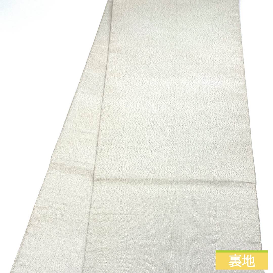 袋帯 正絹 胡粉色（ごふんいろ） 綴れ織 相良刺繍 扇面 牡丹 帯丈448cm Aランク ポイント柄 フォーマル 白系 1123012653311