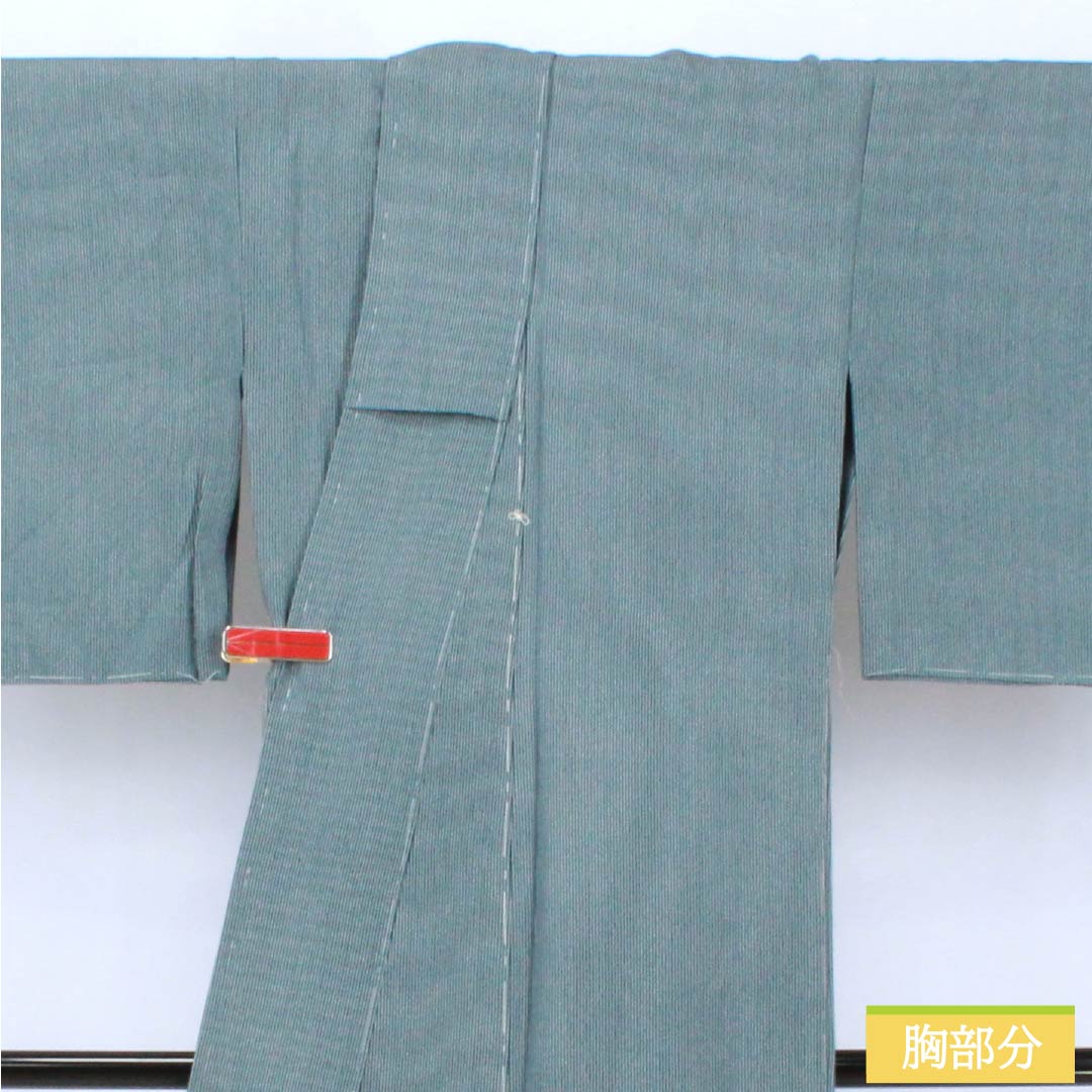 小紋 正絹 Sランク 身丈155cm 裄丈63.5cm 単衣 御召御納戸色（おめしおなんどいろ） 江戸小紋 縞   青系 1115007372317
