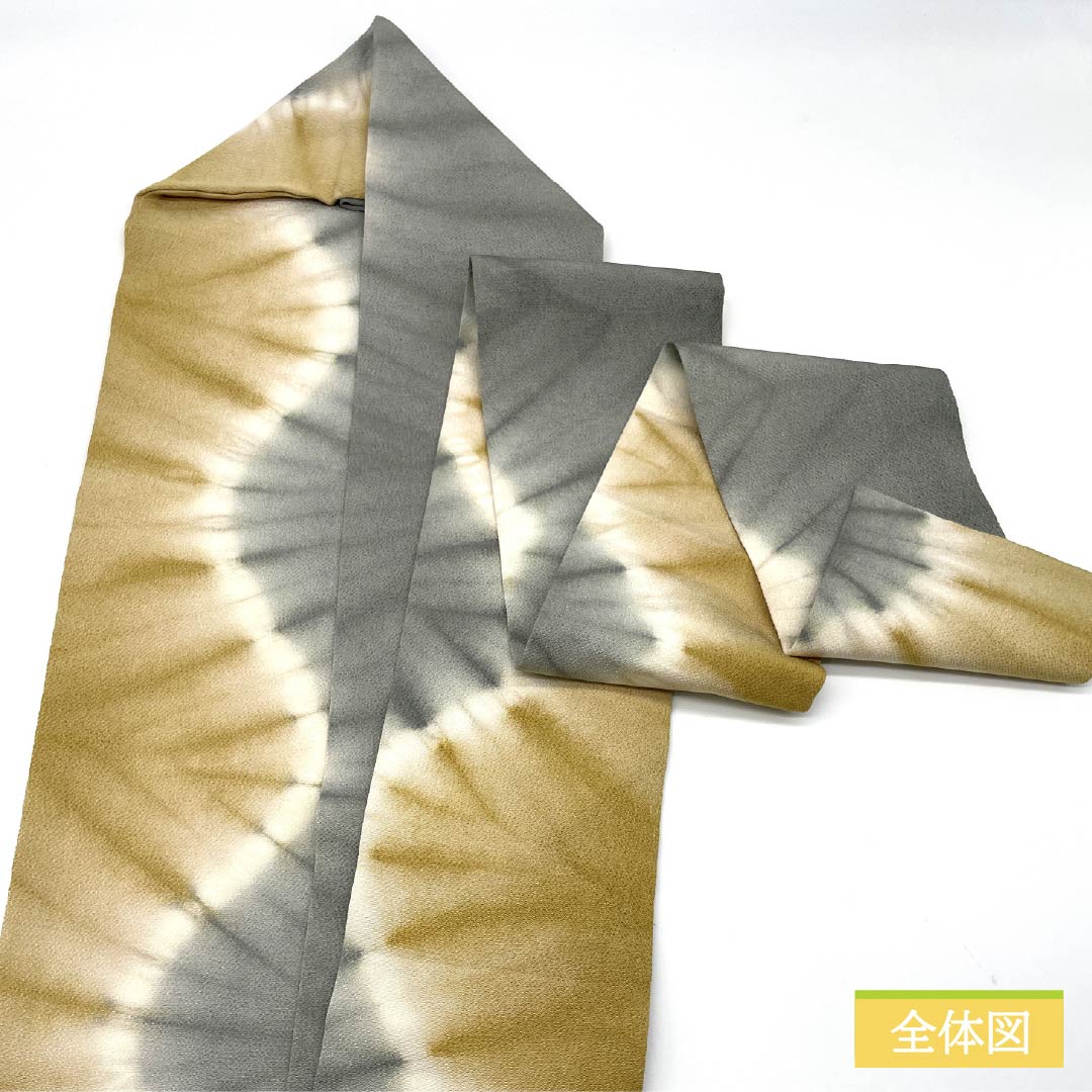 名古屋帯 麦藁色（むぎわらいろ） 染め帯 ちりめん地 抽象模様 帯丈351cm 正絹 Sランク 全通 カジュアル グラデーション系 1124006932399 名古屋仕立て