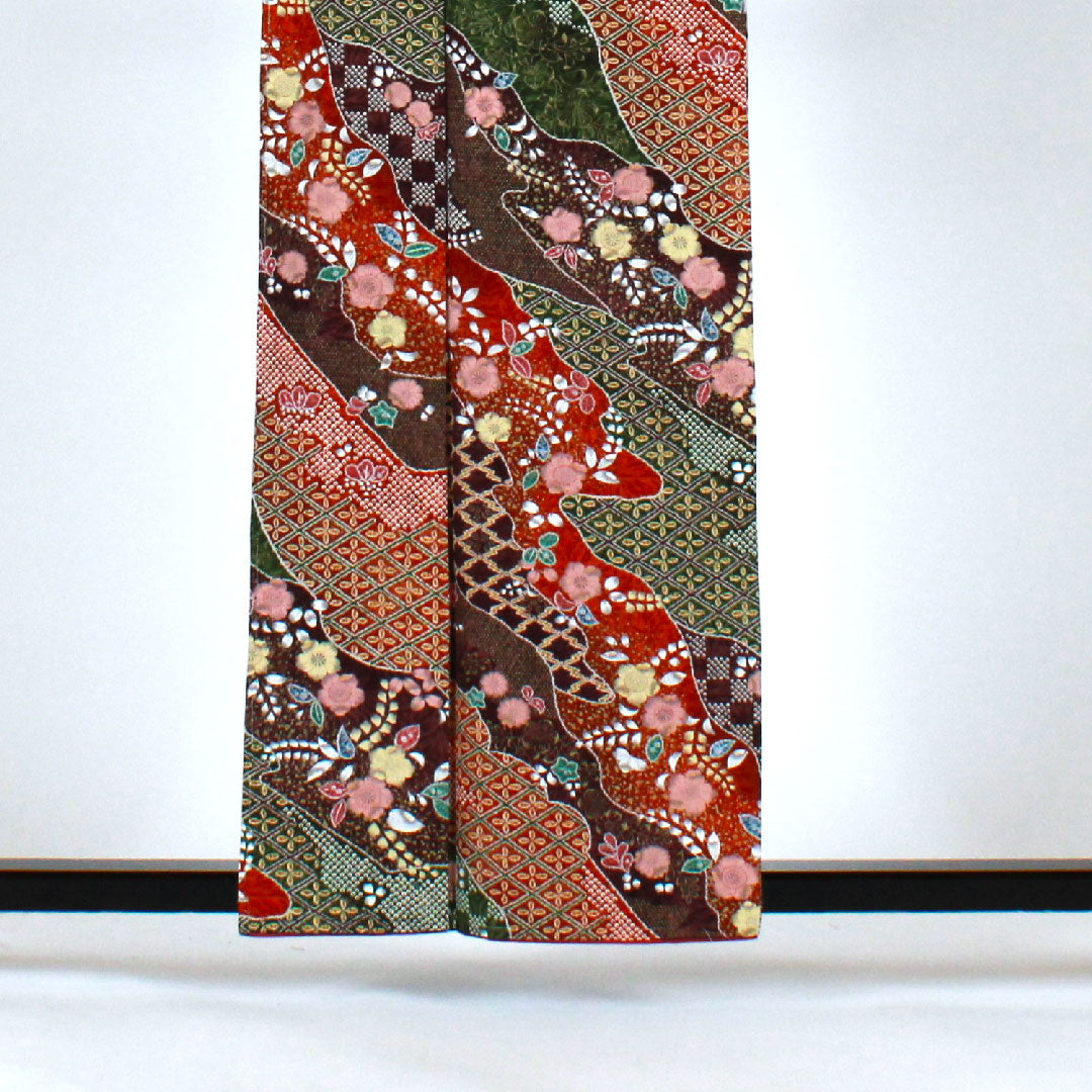 Komon, Length 160cm, Sleeve Length 65cm, Awase, Tsujigahana, Pure Silk, S Rank, Brown, 1115000722314