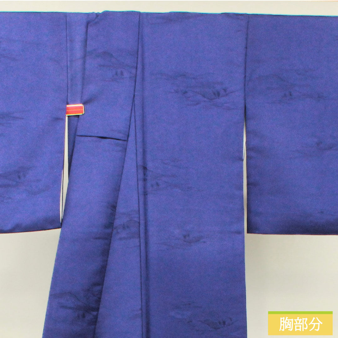 Plain color, polyester, length 162.5cm, sleeve length 64.5cm, bellflower color, washable kimono, lined, S rank, navy blue, 1114001242418