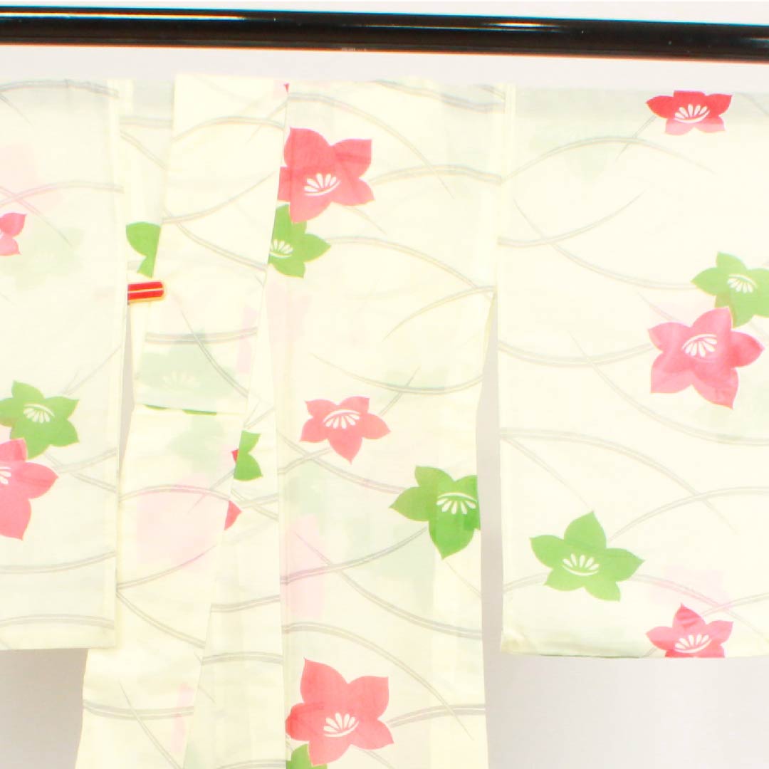 夏物 ポリエステル 訪問着 身丈160cm 裄丈65cm 白百合色（しらゆりいろ）露芝 花模様 絽 Aランク クリーム系 1132000083415