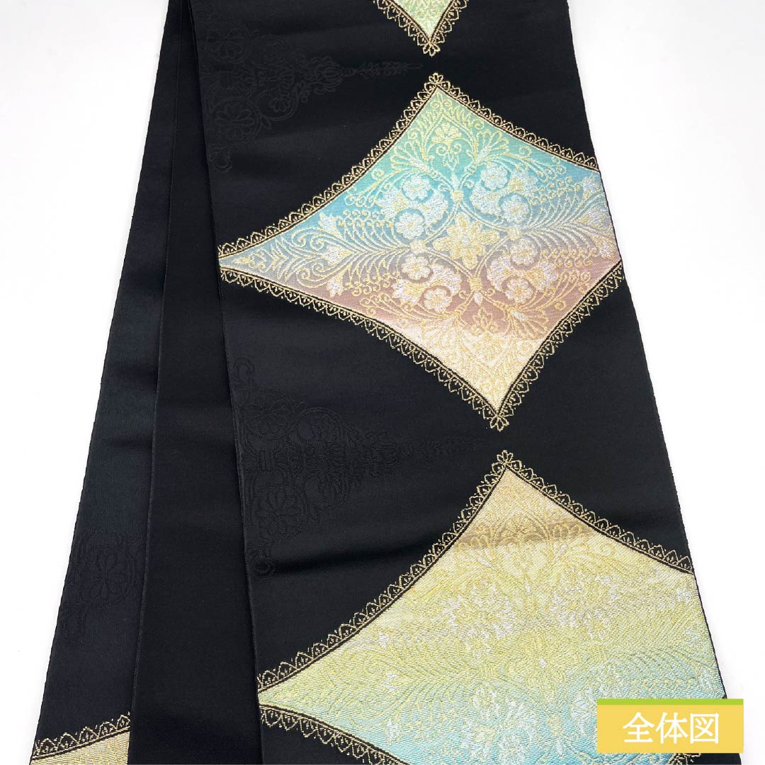 [Unfinished] Nagoya Obi, Pure Silk, S Rank, Shosoin Pattern, Obi Length 353cm, Rokutsu, Semi-Formal, Black Family, 1124008982310