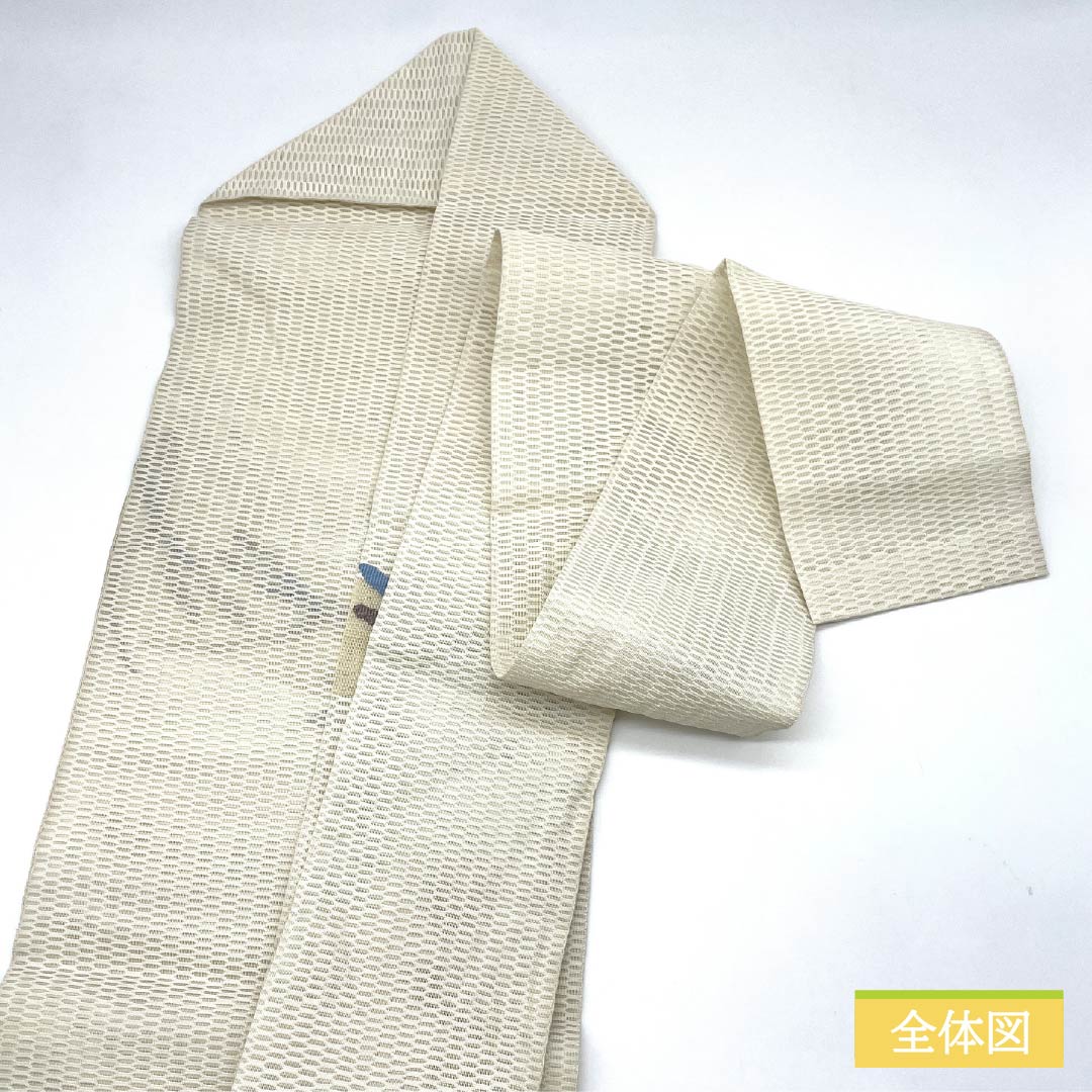 名古屋帯 正絹 生成り色（きなりいろ） すくい織 トンボ 夏帯 帯丈355cm Sランク ポイント柄 セミフォーマル クリーム系 1124006832315 名古屋仕立て
