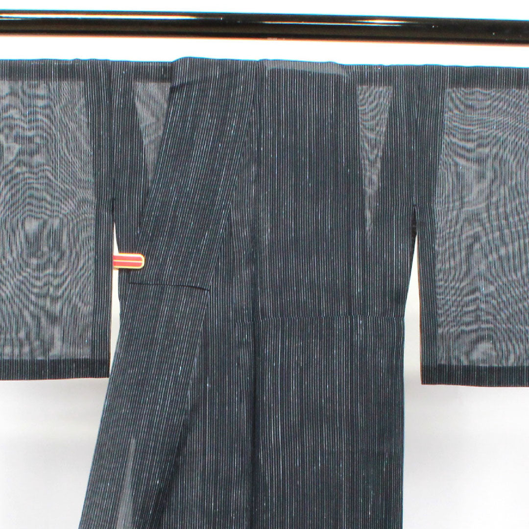 Summer kimono, polyester, pongee, length 163.5cm, sleeve length 67.5cm, striped, washable kimono, gauze, S rank, black, 1132001512410