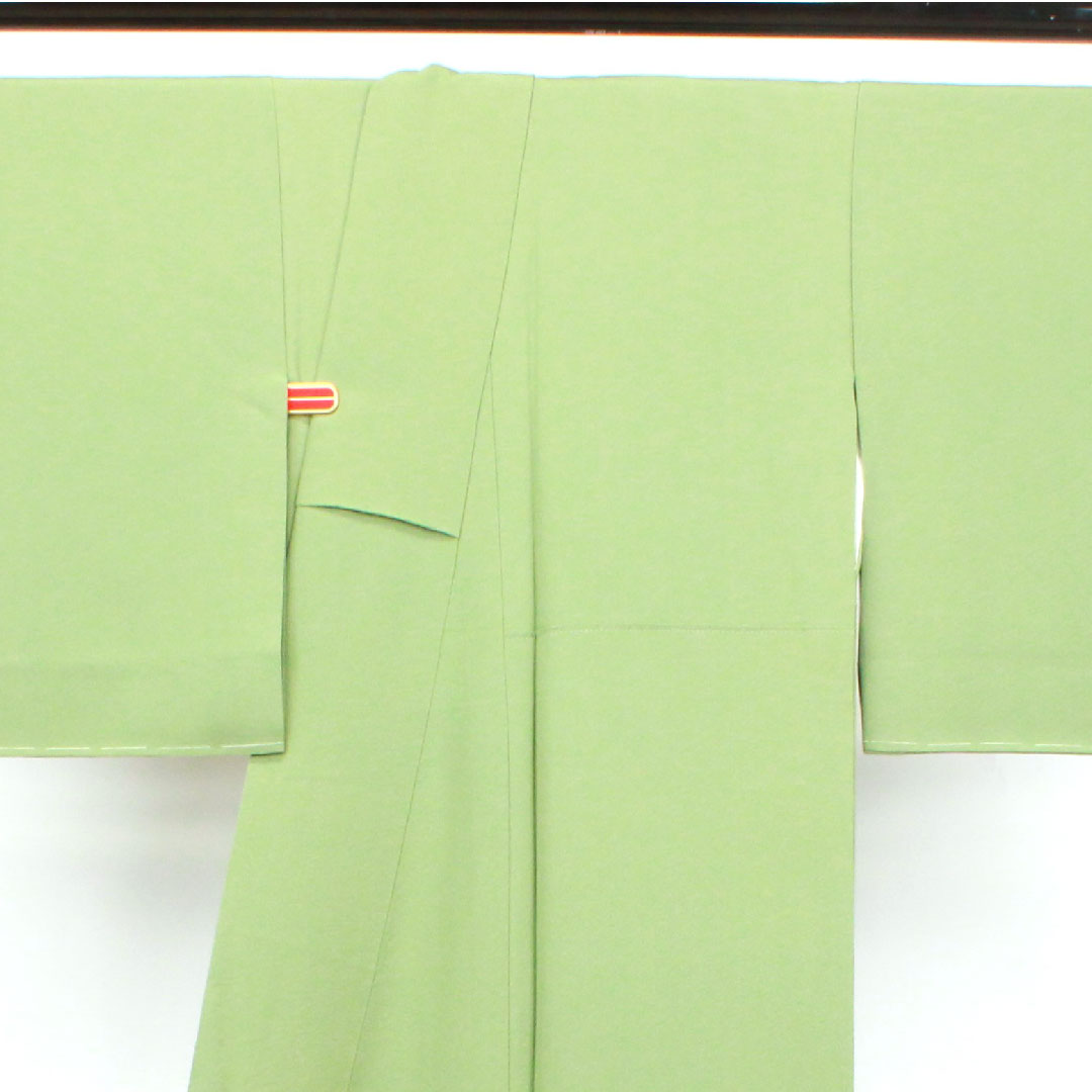 Plain color, pure silk, uraba color, with basting thread, unused, plain, sword and katabami, length 163.5cm, sleeve length 63cm, lined, S rank, green, 1114000832419