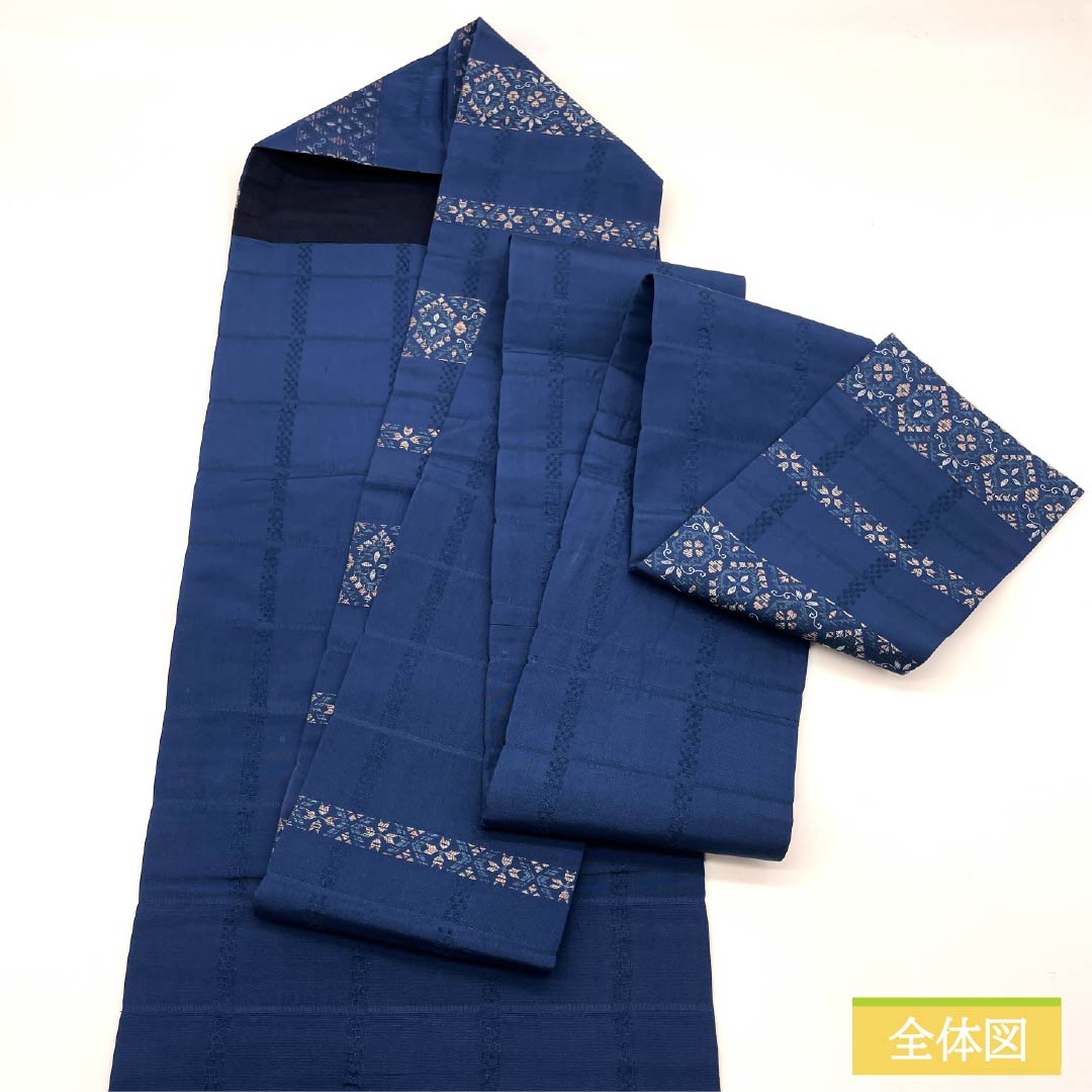 Nagoya Obi, Pure Silk, S-Rank, Indigo Brown, with Cherry Blossom and Hanabishi Patterns, Horizontal Stripes, Length 360cm, Six-Ply, Semi-Formal, Blue, Item Number 1124009082317, Nagoya Style