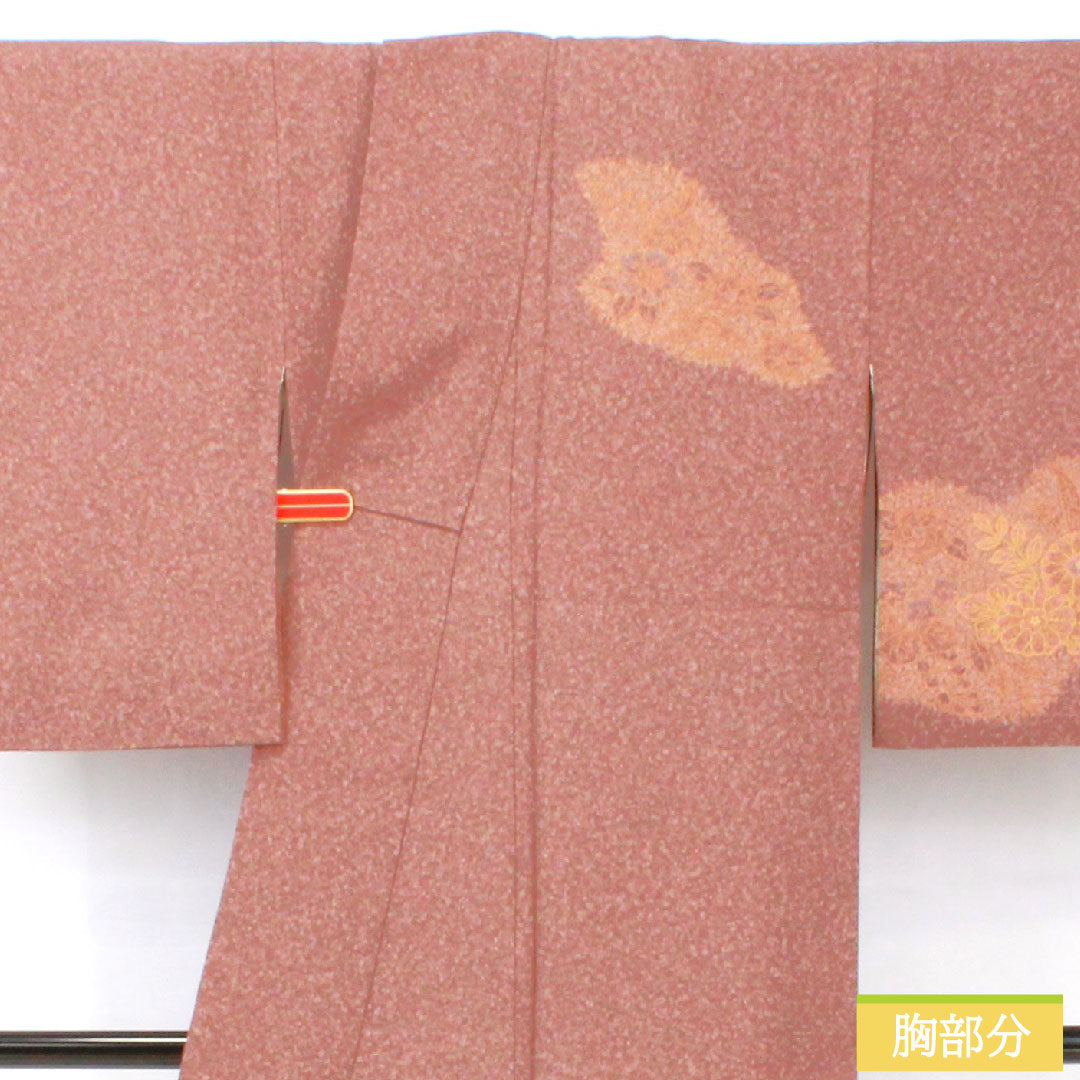 訪問着 正絹 袷 身丈153cm 裄丈63cm 小豆鼠色（あずきねずいろ） 草花模様 部分刺繡 Sランク 茶系 1112005752214