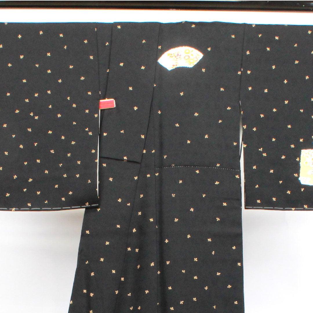 Homongi, lined, length 155cm, sleeve length 61.5cm, with basting thread, unused, Kyo-Yuzen, auspicious pattern, pure silk, S rank, black, 1112002662310