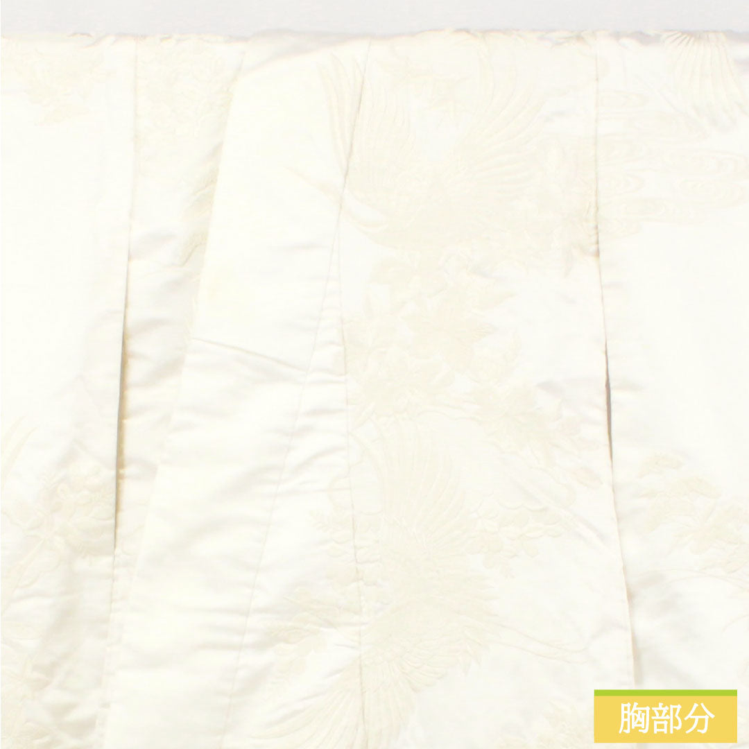 Shiromuku Kimono (White Kimono) - Pure Silk, Grade A, Length 180.5cm, Sleeve Length 64.5cm, Karaori Weave, Crane and Floral Pattern, Lined, White, 1110000983911