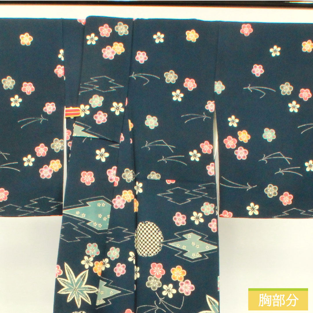 訪問着 正絹 袷 身丈158.5cm 裄丈62cm 濃紺色 小紋付下げ 京紅型 Aランク 紺系 1112003783318