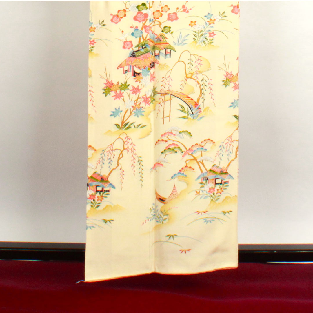 訪問着 袷 身丈158.5cm 裄丈62cm 鳥の子色 松竹梅 茶屋辻模様 正絹 Sランク クリーム系 1112001592315