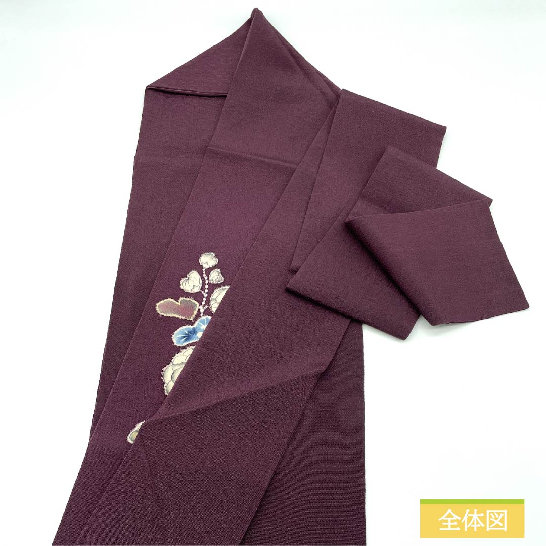 名古屋帯 蒲萄色（えびいろ） ちりめん地 辻ヶ花 帯丈371cm 正絹 Sランク ポイント柄 セミフォーマル 紫系 1124008082320 名古屋仕立て