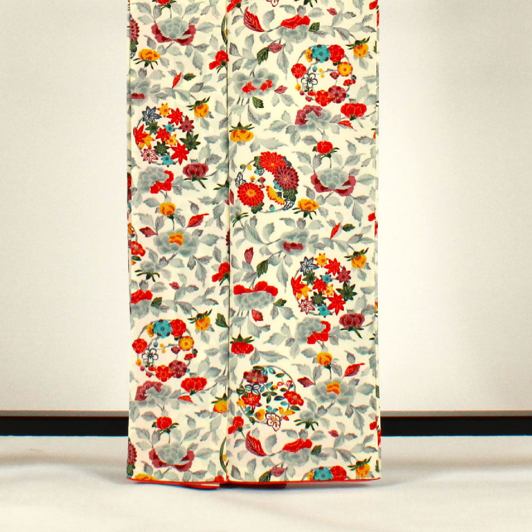 Komon, Length 164cm, Sleeve length 67cm, Lined, Stencil dyeing, Chrysanthemum, Floral pattern, Pure silk, A rank, White, 1115001223311