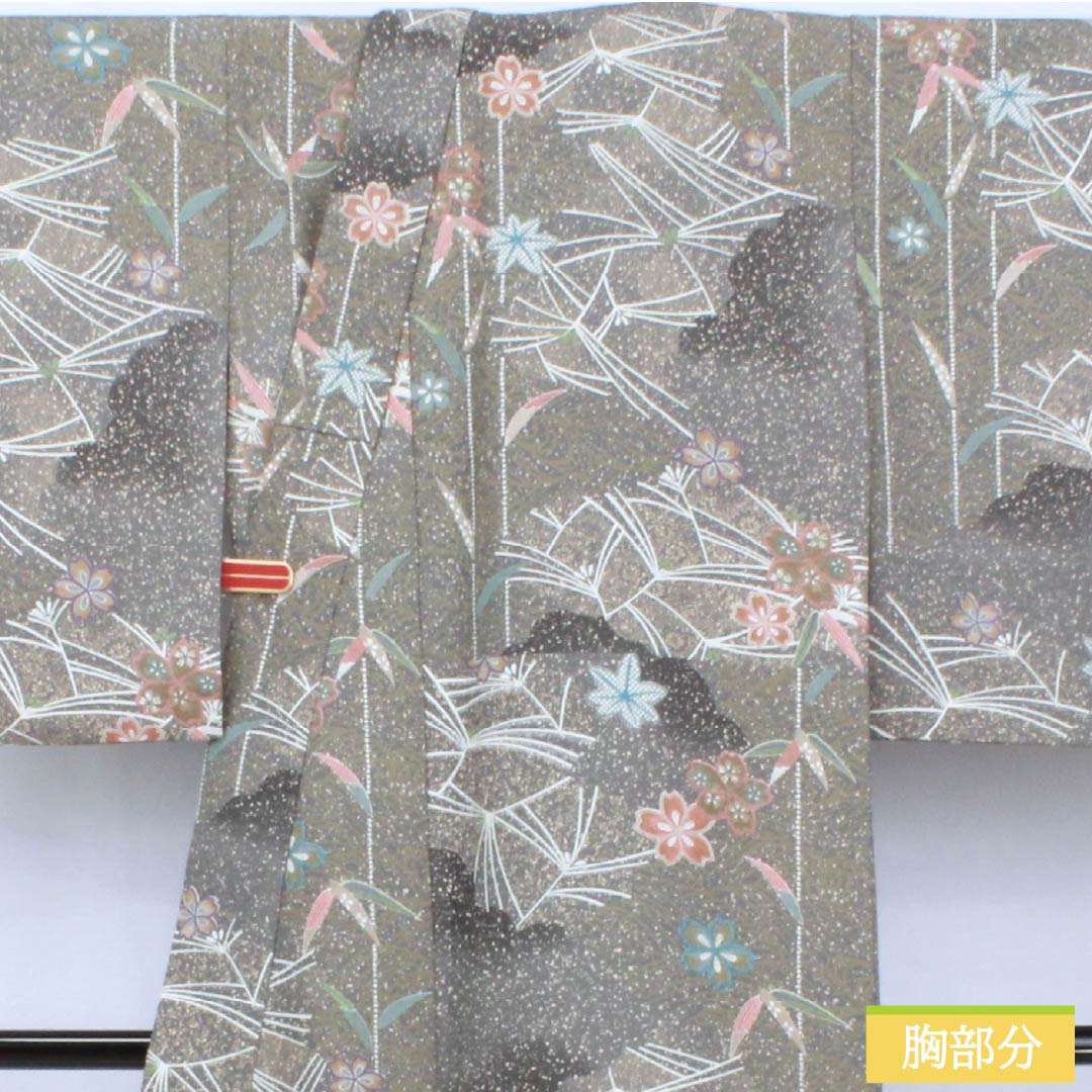 Komon (small pattern) kimono, polyester, length 156cm, sleeve length 66cm, single-layer, lead-colored (namari-iro) kimono, classic pattern, washable, S rank, gray, product number 1115005912322