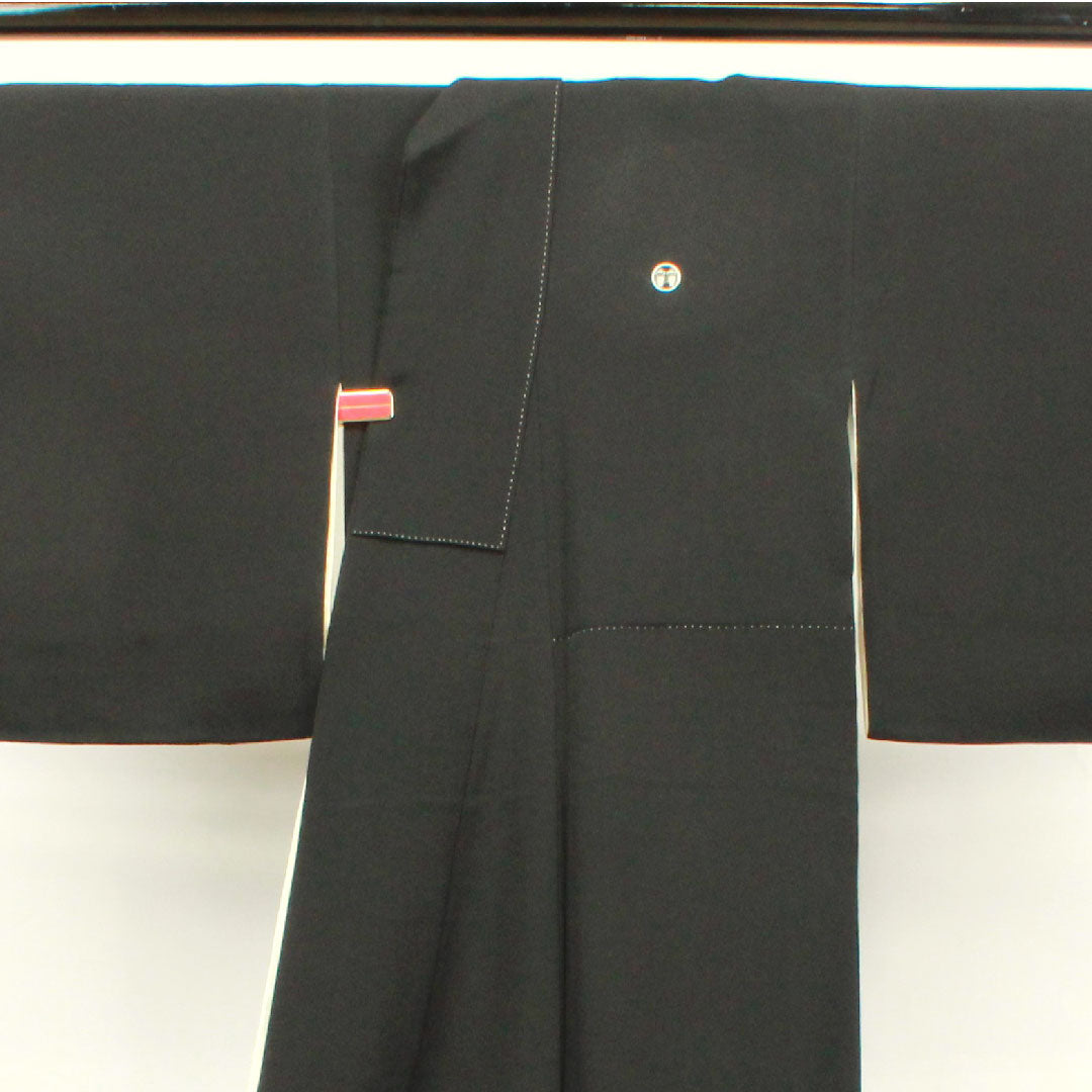 Black formal kimono, length 159.5cm, sleeve length 63cm, lined, Kyoto Yuzen, auspicious motif, circle and bottles, pure silk, A rank, five crests, black, 1111000843310