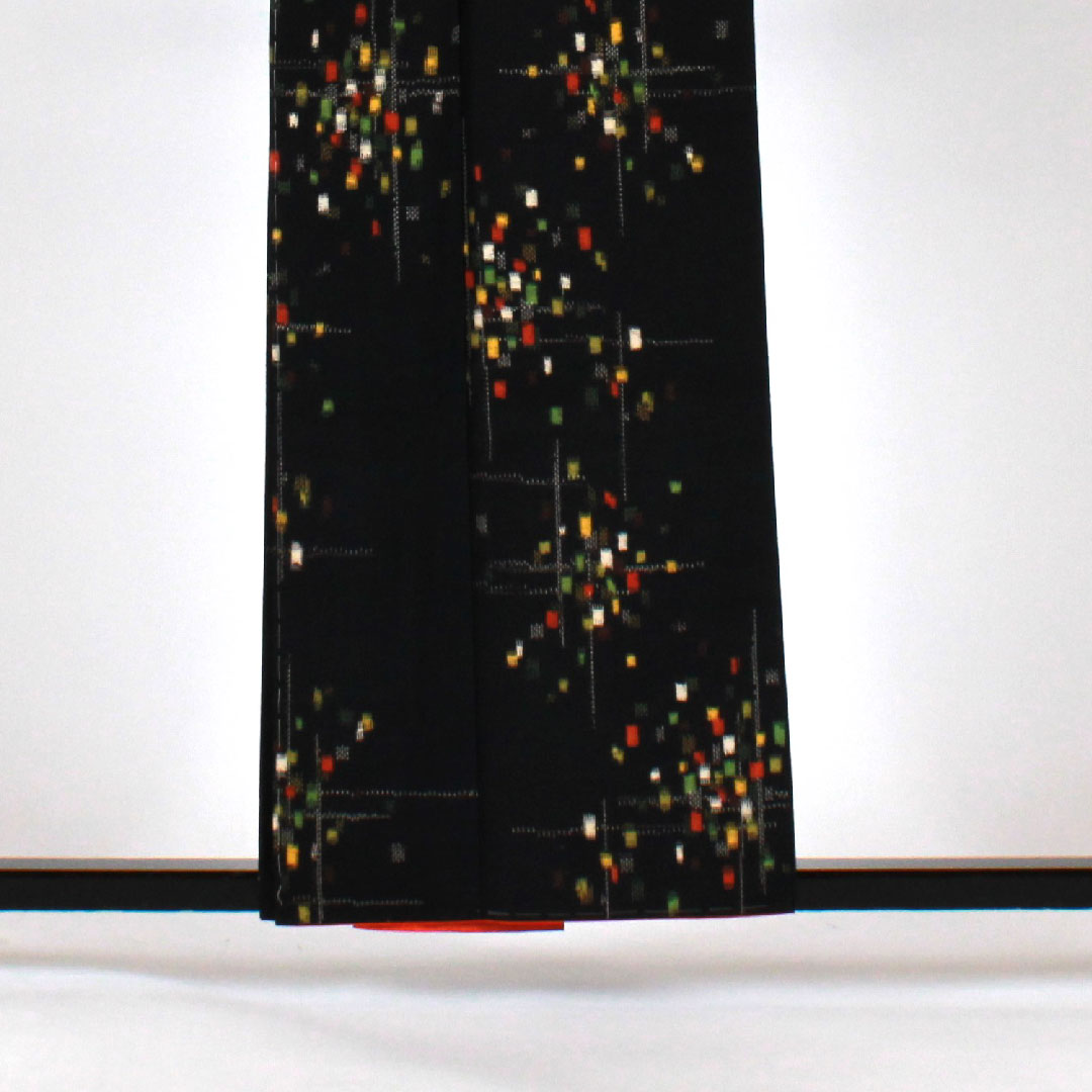 紬 身丈159cm 裄丈66cm 抽象模様 十日町紬 正絹 Sランク 袷 黒系 1116001112310