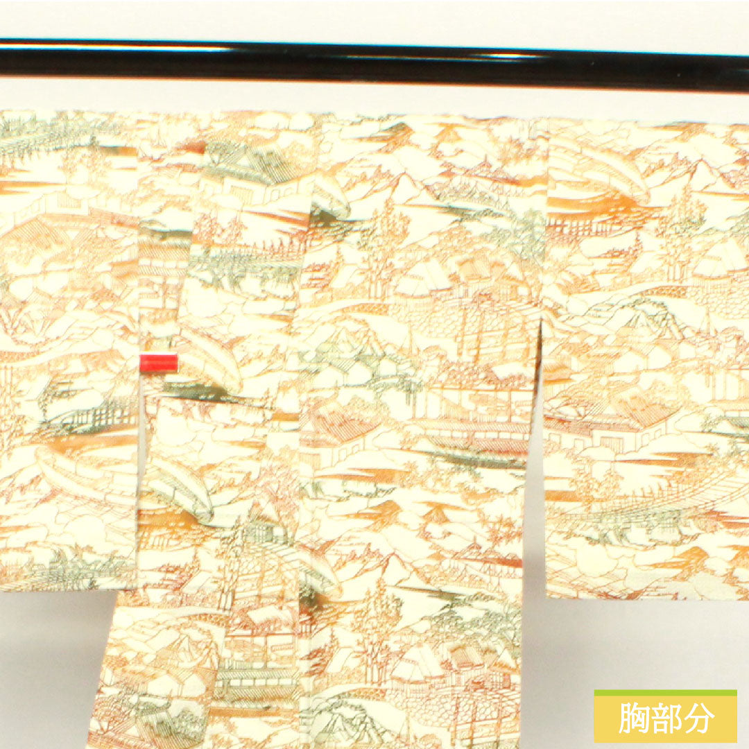 小紋 正絹 身丈160.5cm 裄丈65.5cm 単衣  生成り色 紬地 茶屋辻  Aランク クリーム系 1115003873415