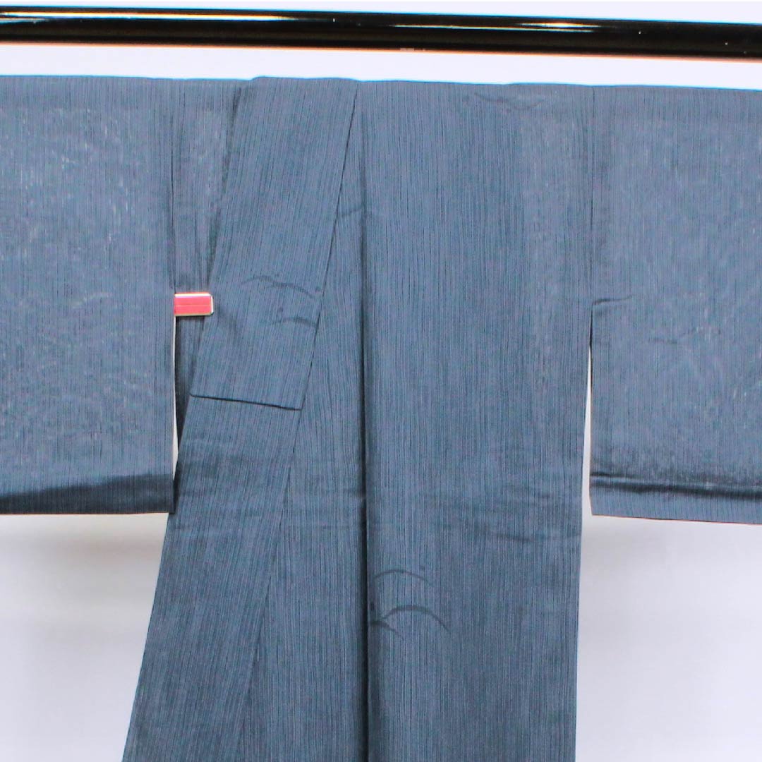 夏物 正絹 小紋 身丈162.5cm 裄丈65cm 錫紵色（しゃくじょいろ） 露芝 紗 Aランク 紺系 1132000193418