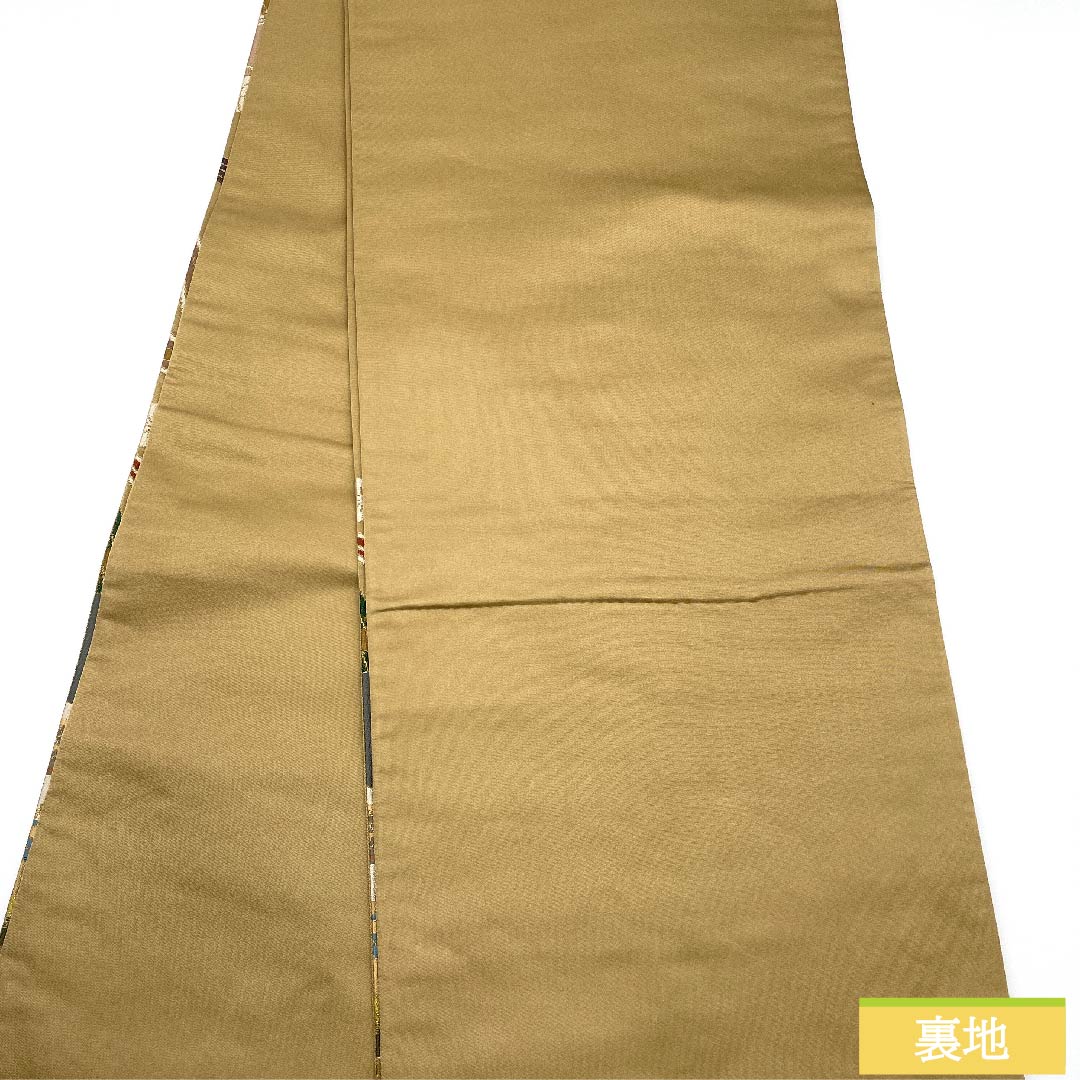 袋帯 胡桃色（くるみいろ） 白綾苑大庭 吉祥文様 松竹梅 帯丈418cm 正絹 Sランク 六通 フォーマル ベージュ系 1123010132325