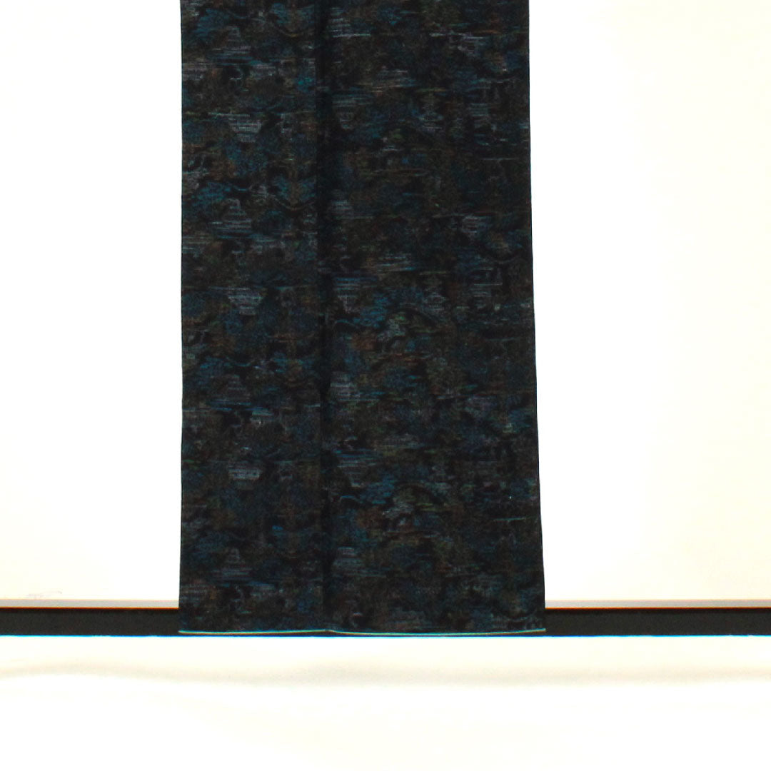 Tsumugi, Length 158cm, Sleeve length 62.5cm, Landscape pattern, Pure silk, S rank, Lined, Navy blue, 1116001292318