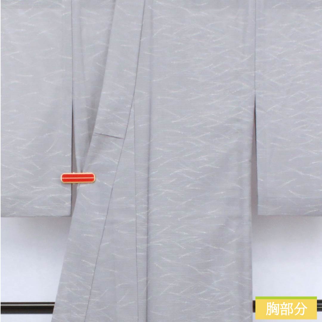 夏物 ポリエステル 小紋 身丈159cm 裄丈65cm 水銀色（すいぎんいろ） 松葉 洗える着物 絽 Sランク グレー系 1132002652322