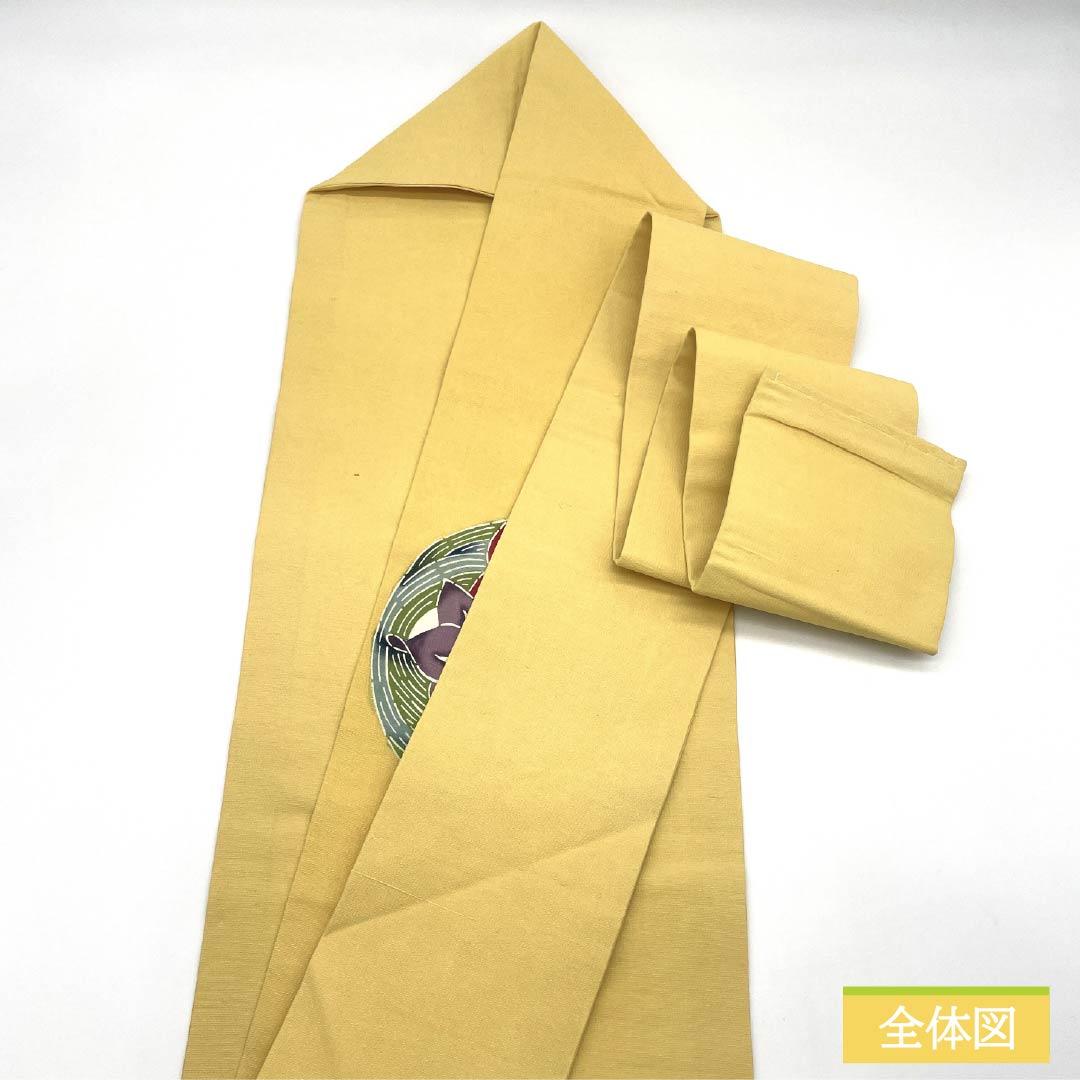 名古屋帯 正絹 Bランク 淡黄色色（たんこうしょくいろ） 型染 菖蒲 帯丈350cm ポイント柄 カジュアル 黄系 1124009704323 名古屋仕立て