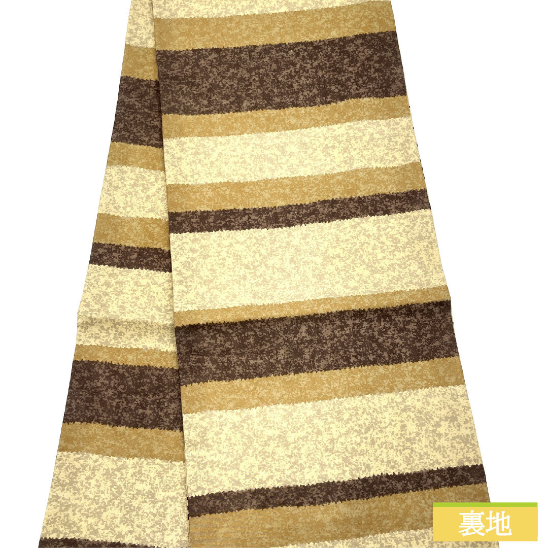 Fukuro Obi, Pure Silk, S-Rank, Dyed, Reversible, Vegetable Pattern, Horizontal Stripes, Length 458cm, Full Length, Casual, Beige, Item Number: 1123016392425