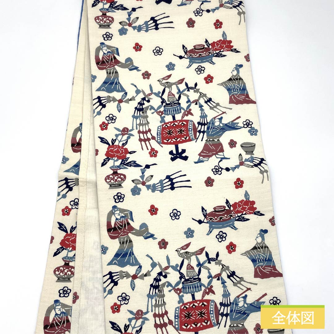 Nagoya Obi, Pure Silk, Grade B, Natural Color (Kinari-iro), Stencil Dyed, Bingata Style, Perfect for Performance, Length 366cm, Six-fold, Casual, Cream-colored, Open-fitting, Product Number 1124010534315