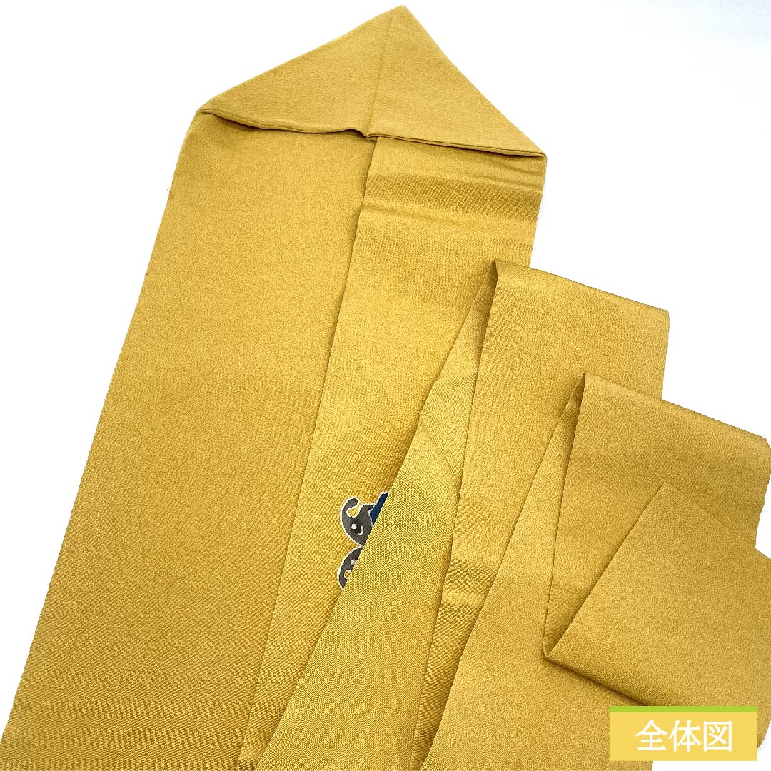 名古屋帯 麦藁色 型染 京紅型 蝶 帯丈368.5cm 正絹 Aランク ポイント柄 カジュアル 黄系 1124005543323  名古屋仕立て