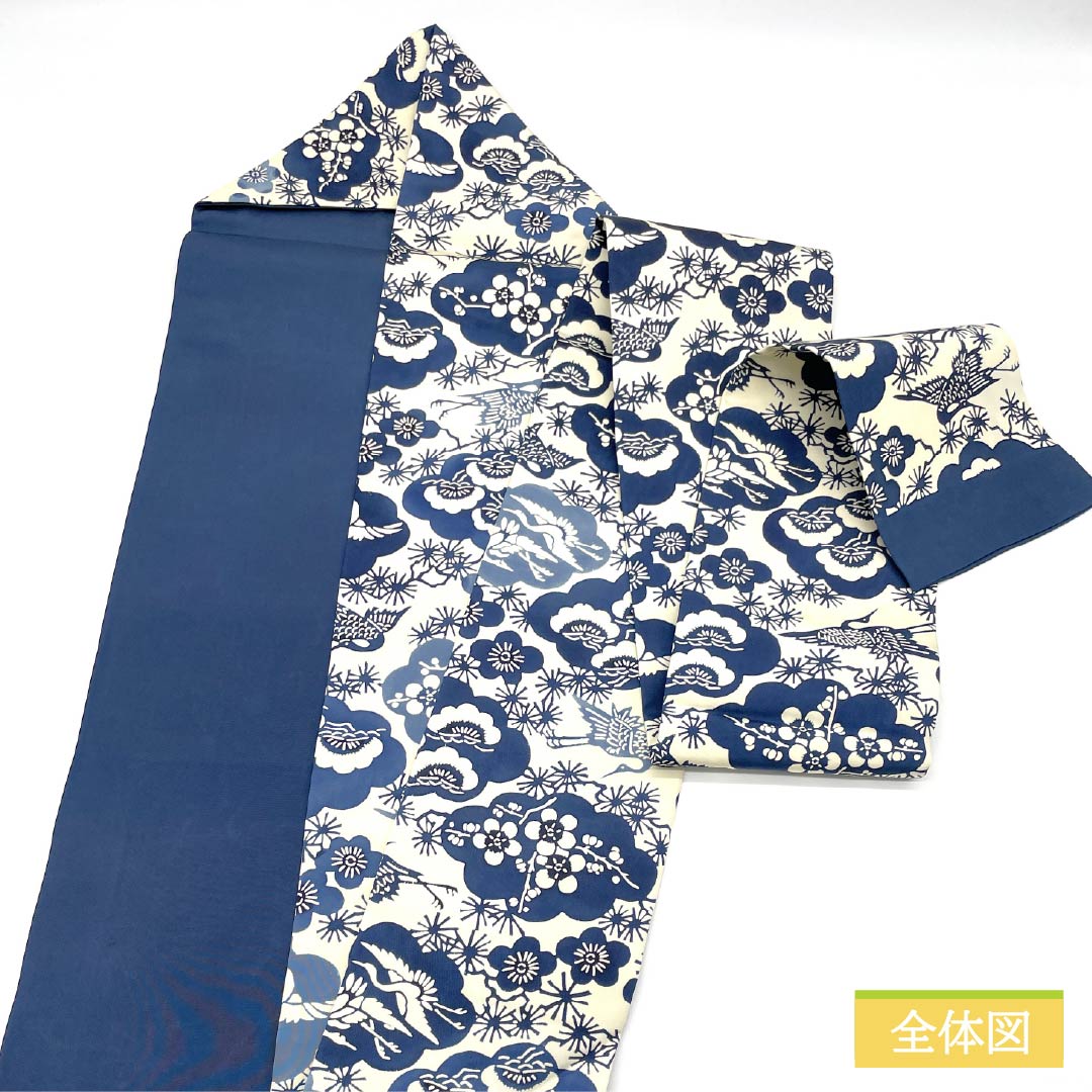 名古屋帯 韓藍色（からあいいろ） 京紅型 藍型調 梅 帯丈355cm 正絹 Sランク 全通 カジュアル 白系 1124006872311 名古屋仕立て