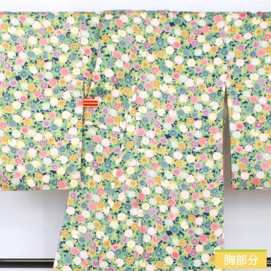 小紋 正絹 身丈163cm 裄丈65cm 袷 紺瑠璃色（こんるりいろ） 小菊 高島屋 Aランク 紺系 1115005733418