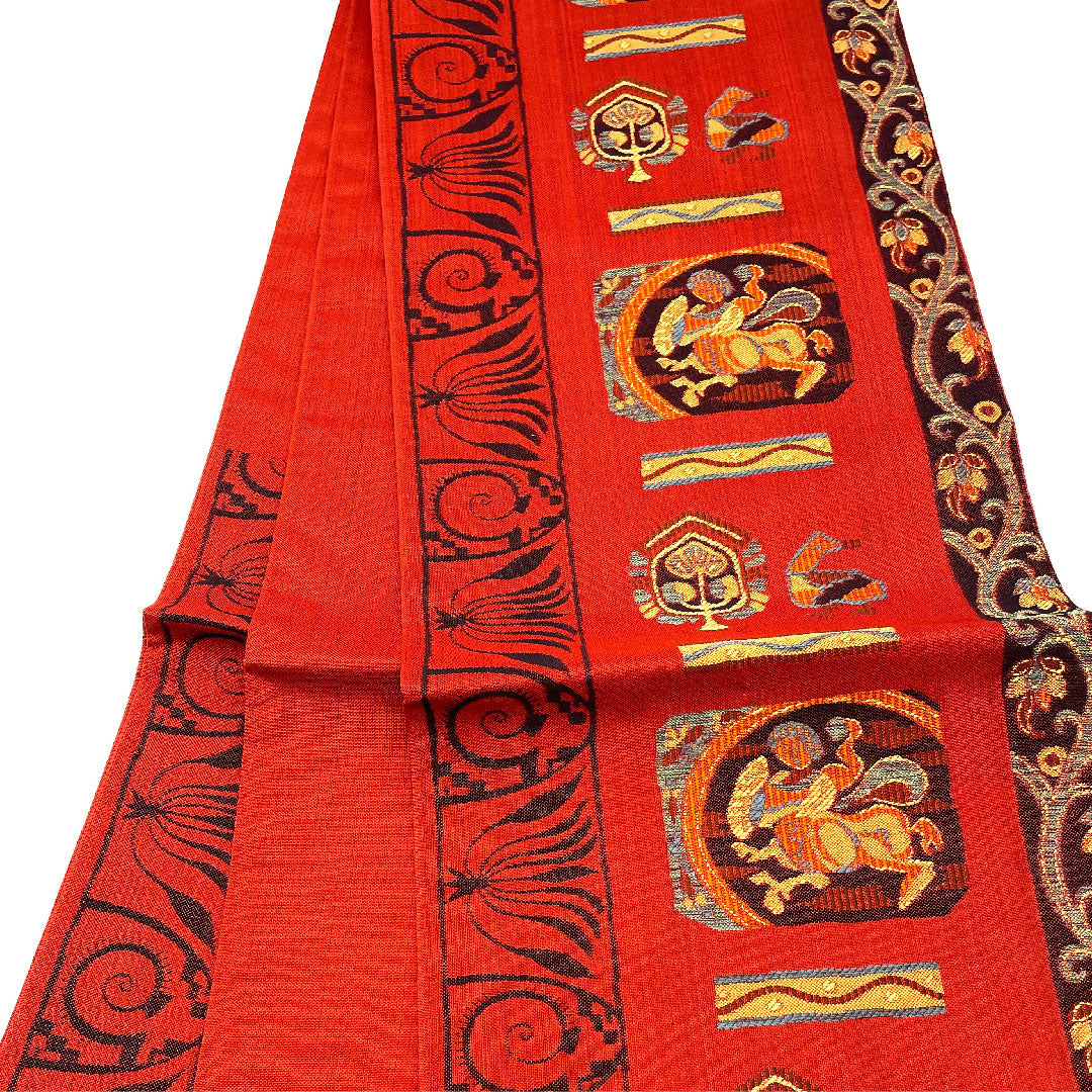 Fukuro Obi with Mural Pattern, Length 428cm, Pure Silk, S Rank, Six-way, Casual, Red, 1123003642312