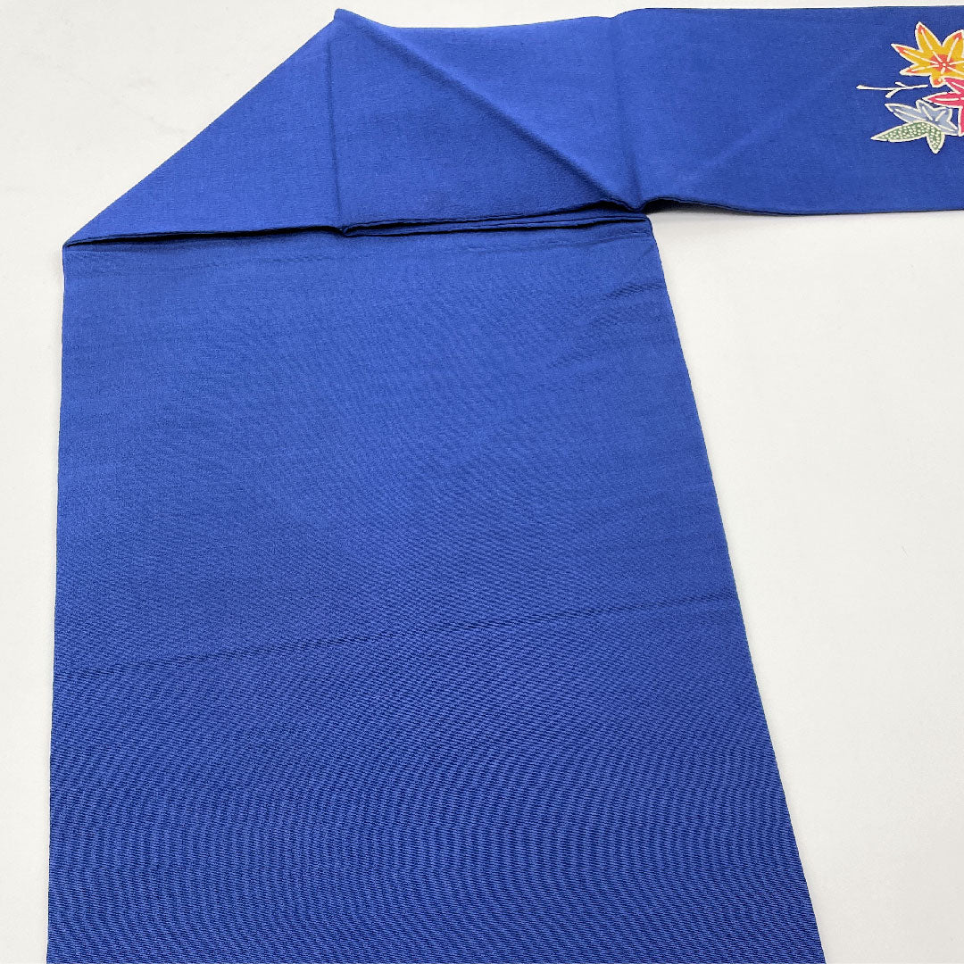 名古屋帯 深縹色 紅葉 菊 作家物 京紅型 帯丈332.5cm 正絹 Sランク ポイント柄 カジュアル 青系 1124002952317  名古屋仕立て