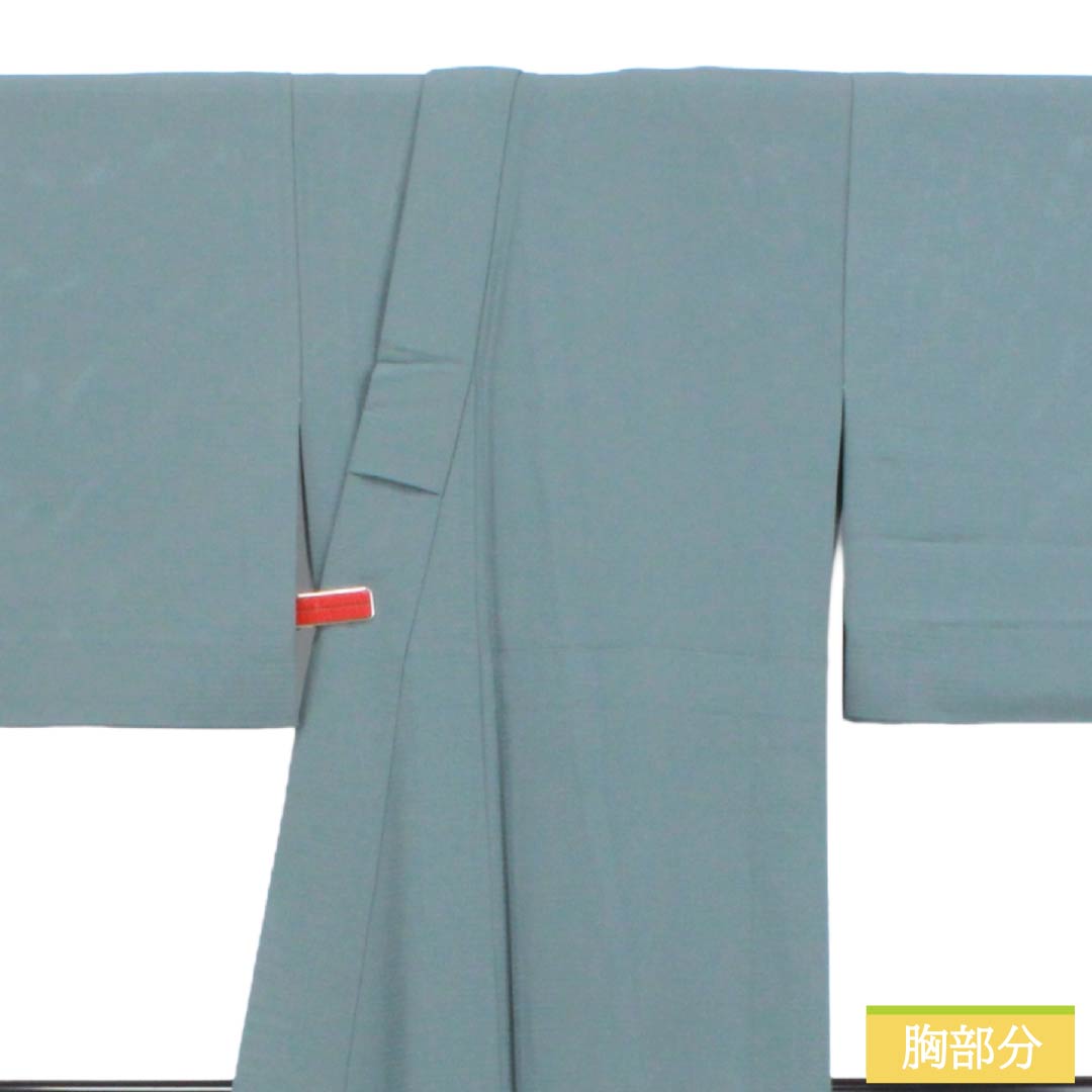 夏物 正絹 色無地 Sランク 身丈145.5cm 裄丈61.5cm 浅葱鼠色（あさぎねずいろ） 素無地 一つ紋 五三桐 絽 グレー系 1132004862122