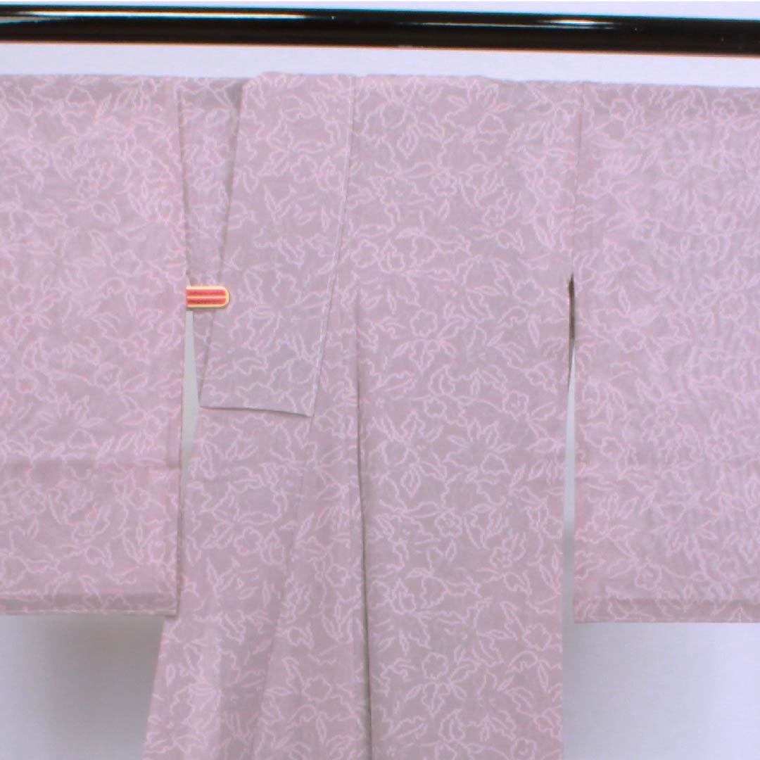 夏物 正絹 小紋 身丈155.5cm 裄丈63.5cm 柴色（ふしいろ） 花模様 紗 Sランク 紫系 1132000222320