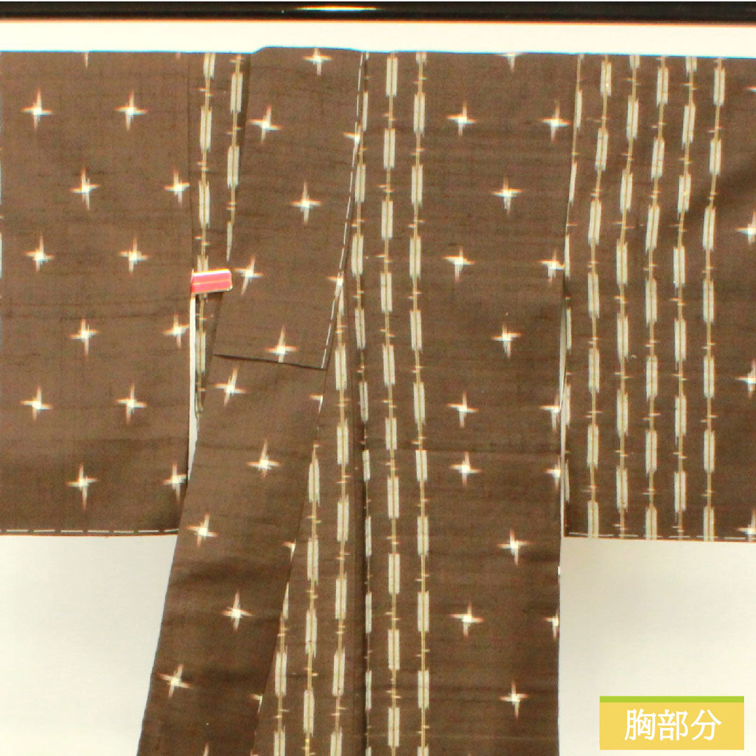 Tsumugi, pure silk, length 163cm, sleeve length 63.5cm, Kenbou color, Kasuri, basting thread included, unused, S rank, lined, brown, 1116003522414