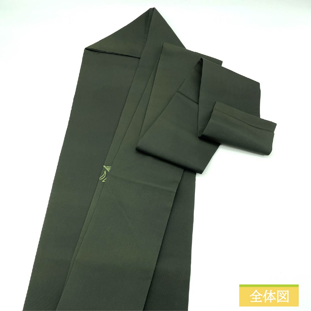 名古屋帯 黒橡色（くろつるばみいろ） 染め帯 塩瀬 金駒刺繍 帯丈356cm 正絹 Sランク ポイント柄 カジュアル 緑系 1124007832319 名古屋仕立て