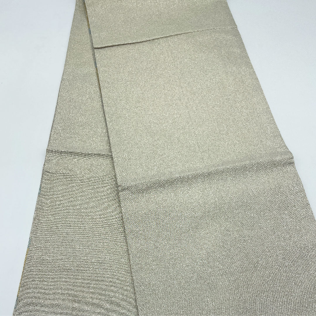 Fukuro Obi (Sash) Silver Color Horizontal Stripes Length 434cm Pure Silk S Rank Six-way Casual Silver 1123005142322